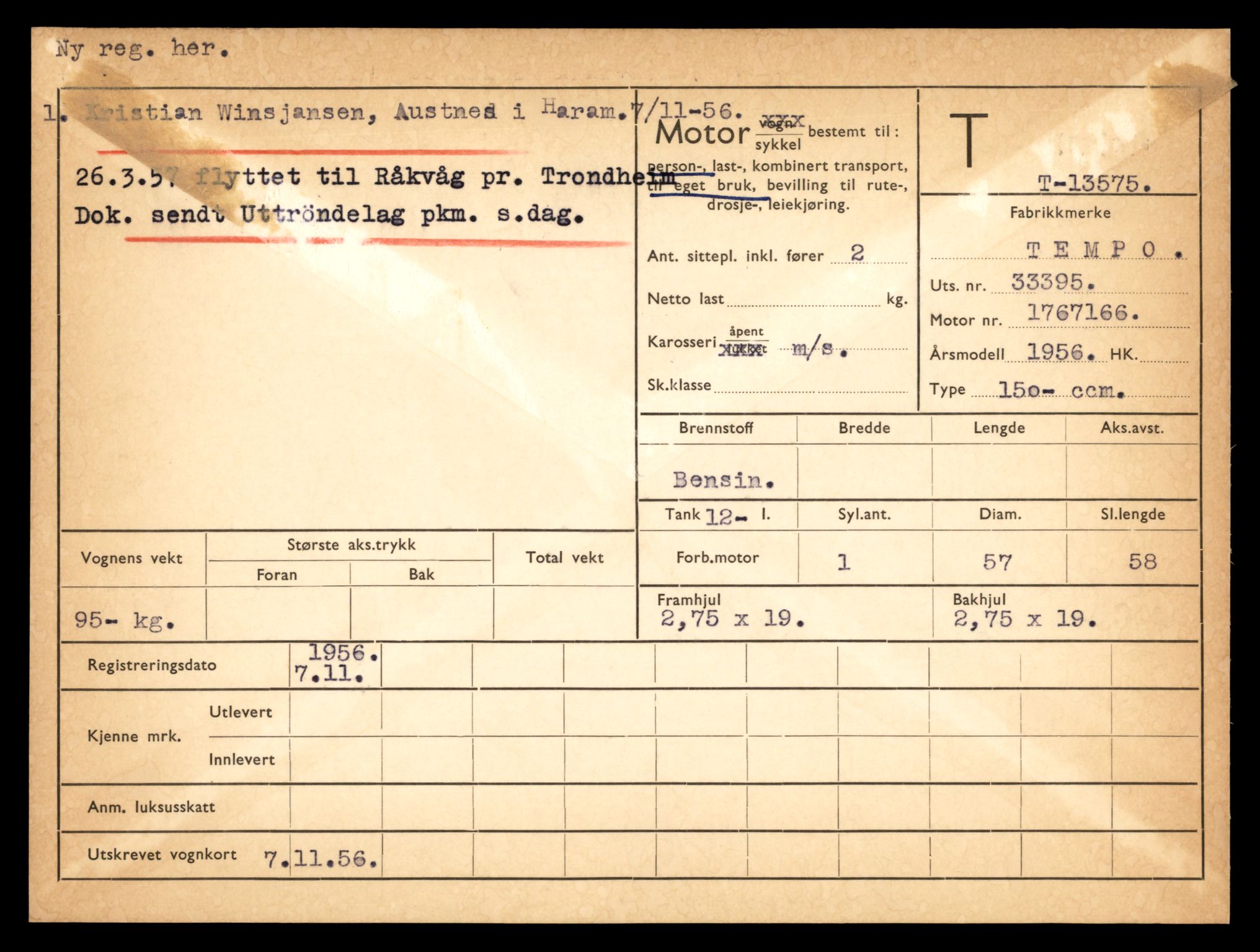 Møre og Romsdal vegkontor - Ålesund trafikkstasjon, AV/SAT-A-4099/F/Fe/L0040: Registreringskort for kjøretøy T 13531 - T 13709, 1927-1998, p. 835