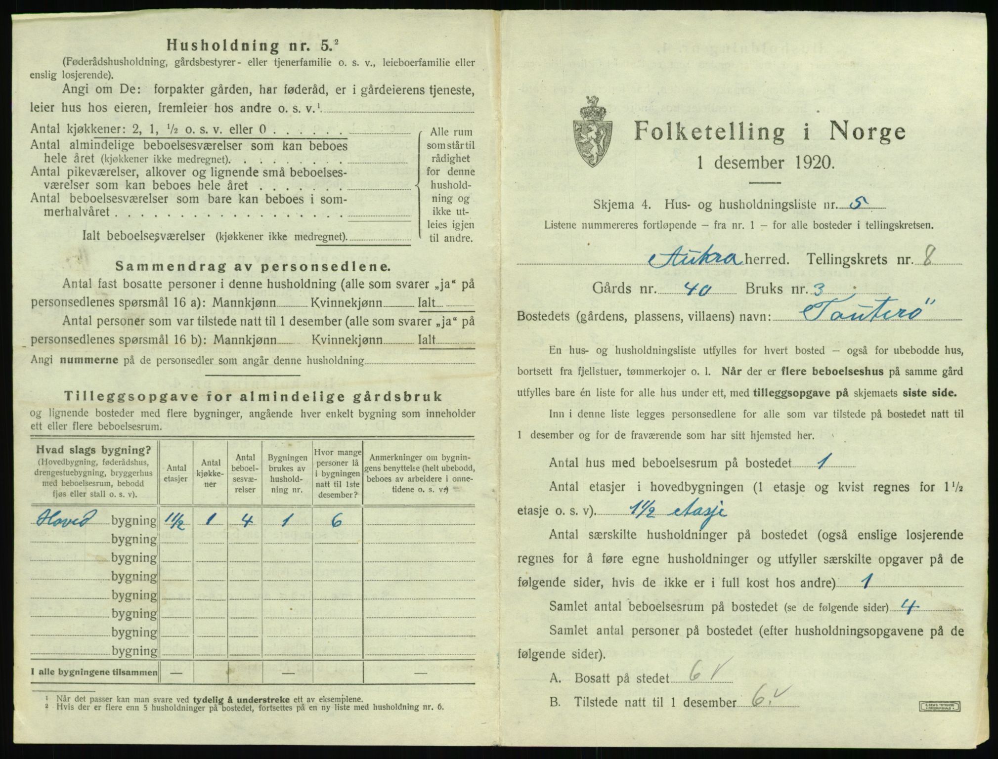 SAT, 1920 census for Aukra, 1920, p. 611