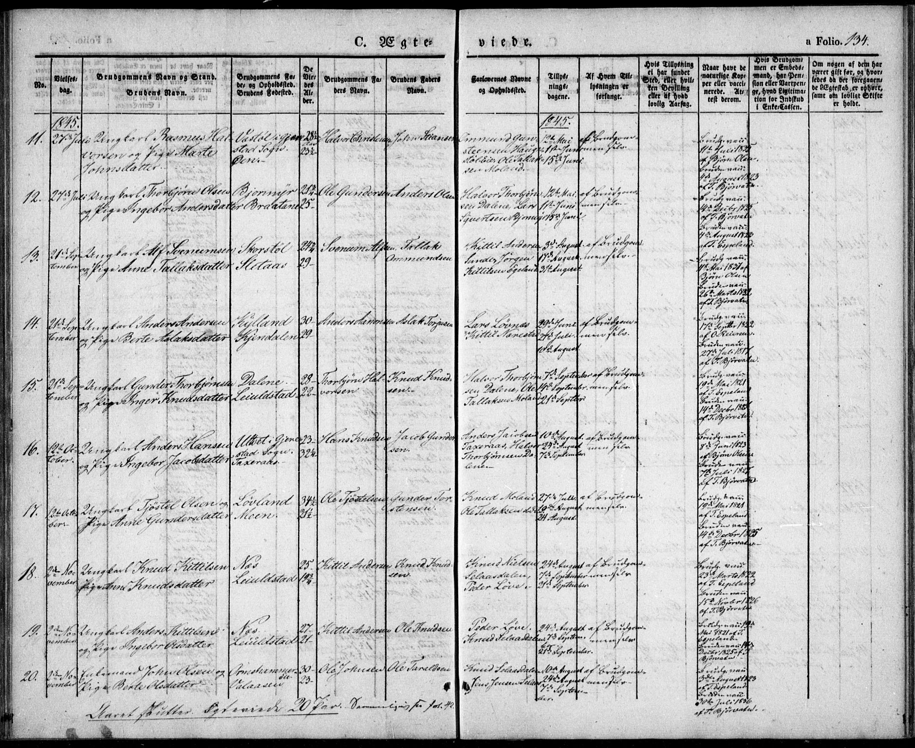 Gjerstad sokneprestkontor, AV/SAK-1111-0014/F/Fa/Fab/L0002: Parish register (official) no. A 2, 1835-1852, p. 134