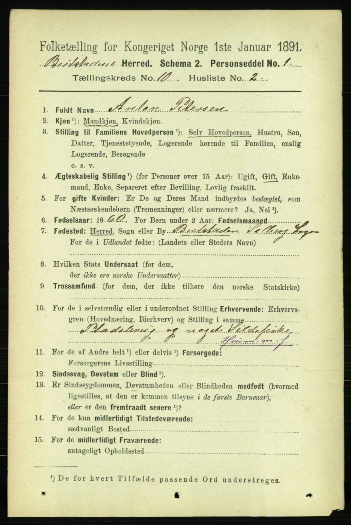 RA, 1891 census for 1727 Beitstad, 1891, p. 2734