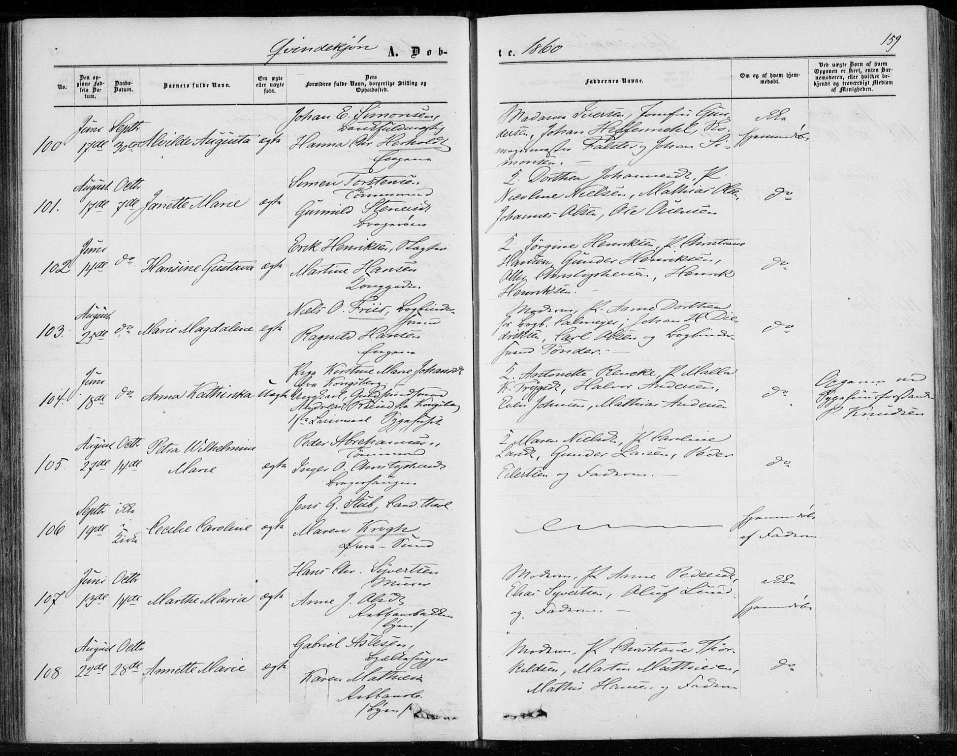 Bragernes kirkebøker, AV/SAKO-A-6/F/Fb/L0003: Parish register (official) no. II 3, 1860-1868, p. 159