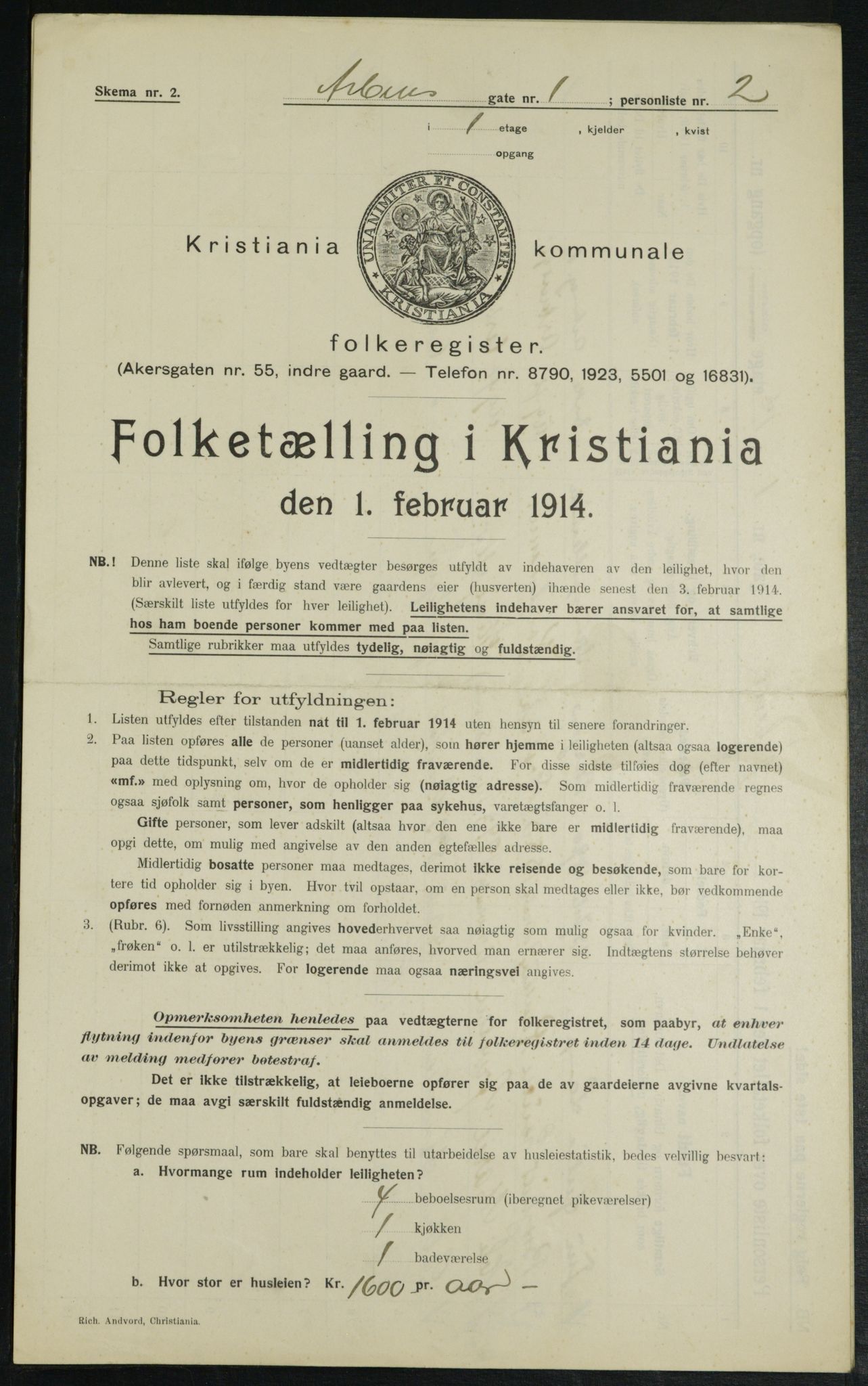 OBA, Municipal Census 1914 for Kristiania, 1914, p. 1520