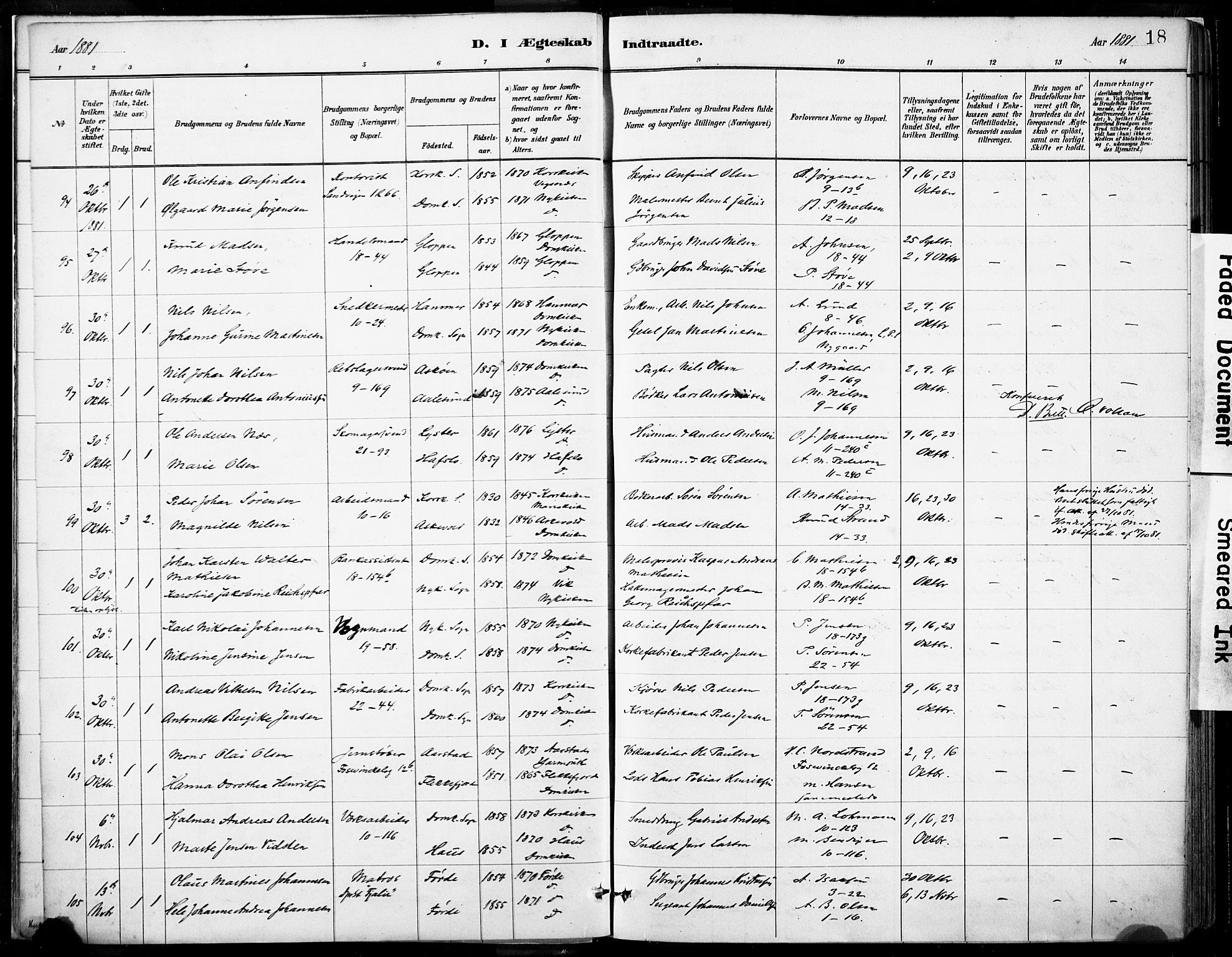 Domkirken sokneprestembete, AV/SAB-A-74801/H/Haa/L0037: Parish register (official) no. D 4, 1880-1907, p. 18