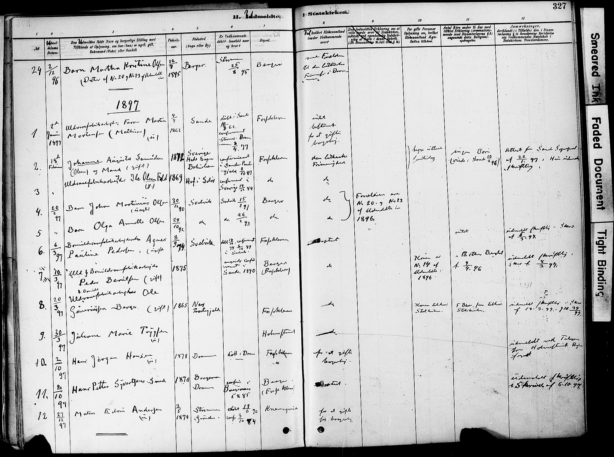 Strømm kirkebøker, AV/SAKO-A-322/F/Fa/L0004: Parish register (official) no. I 4, 1878-1899, p. 327