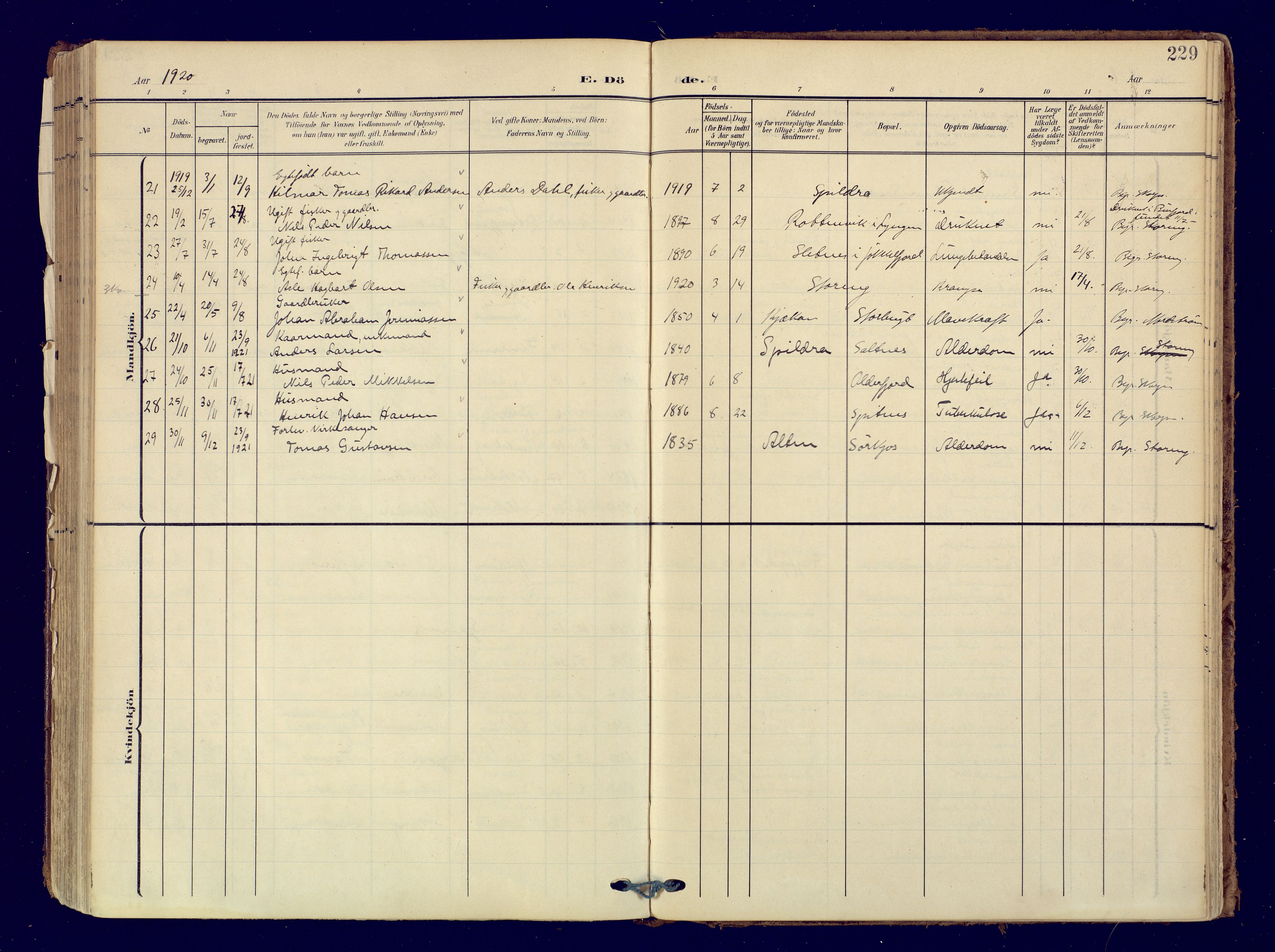 Skjervøy sokneprestkontor, AV/SATØ-S-1300/H/Ha/Haa: Parish register (official) no. 19, 1908-1936, p. 229