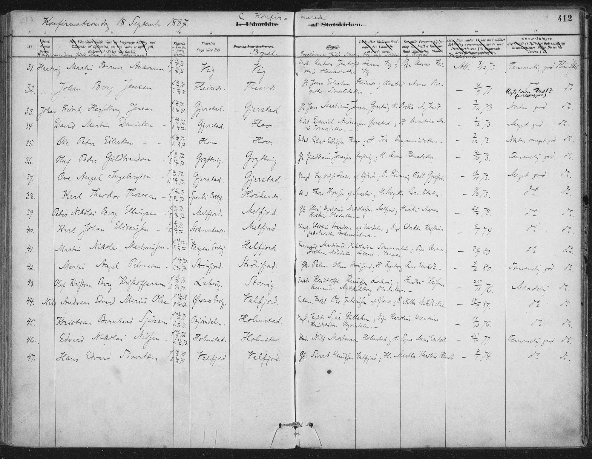 Ministerialprotokoller, klokkerbøker og fødselsregistre - Nordland, SAT/A-1459/888/L1244: Parish register (official) no. 888A10, 1880-1890, p. 412