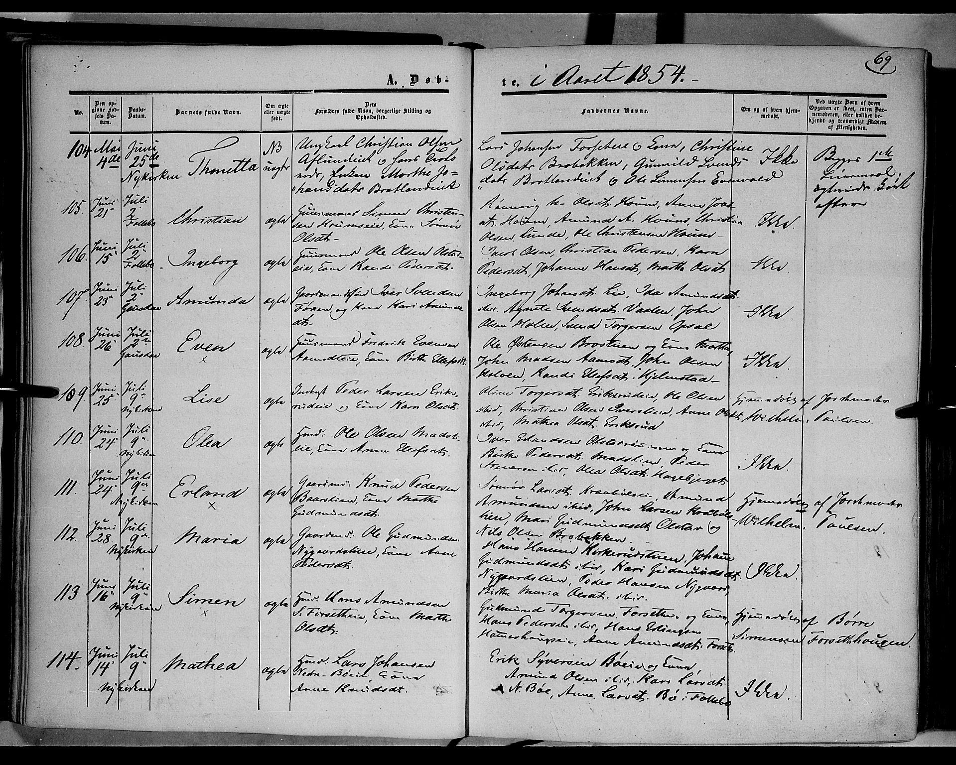 Gausdal prestekontor, SAH/PREST-090/H/Ha/Haa/L0008: Parish register (official) no. 8, 1850-1861, p. 69