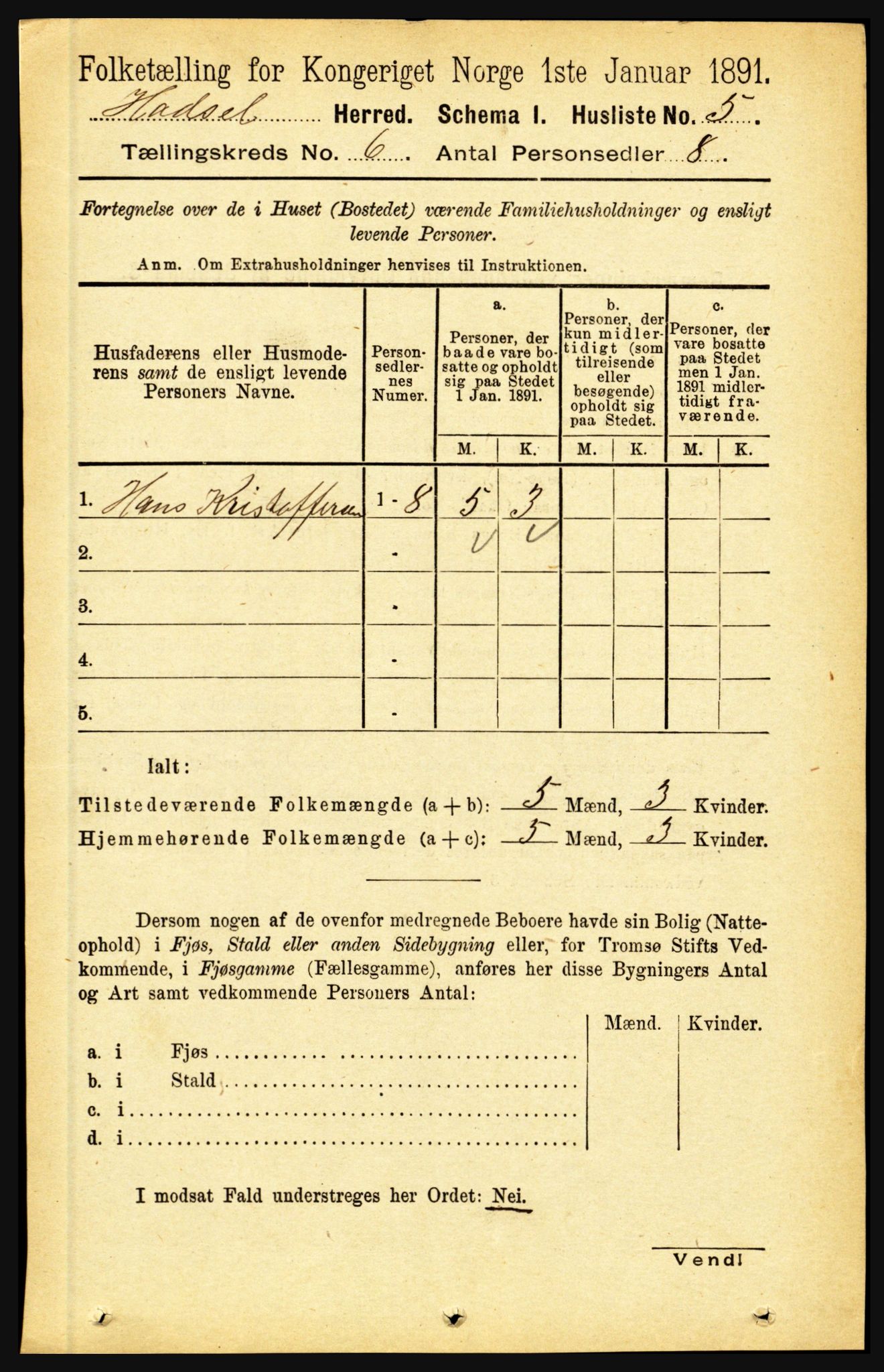 RA, 1891 census for 1866 Hadsel, 1891, p. 2584