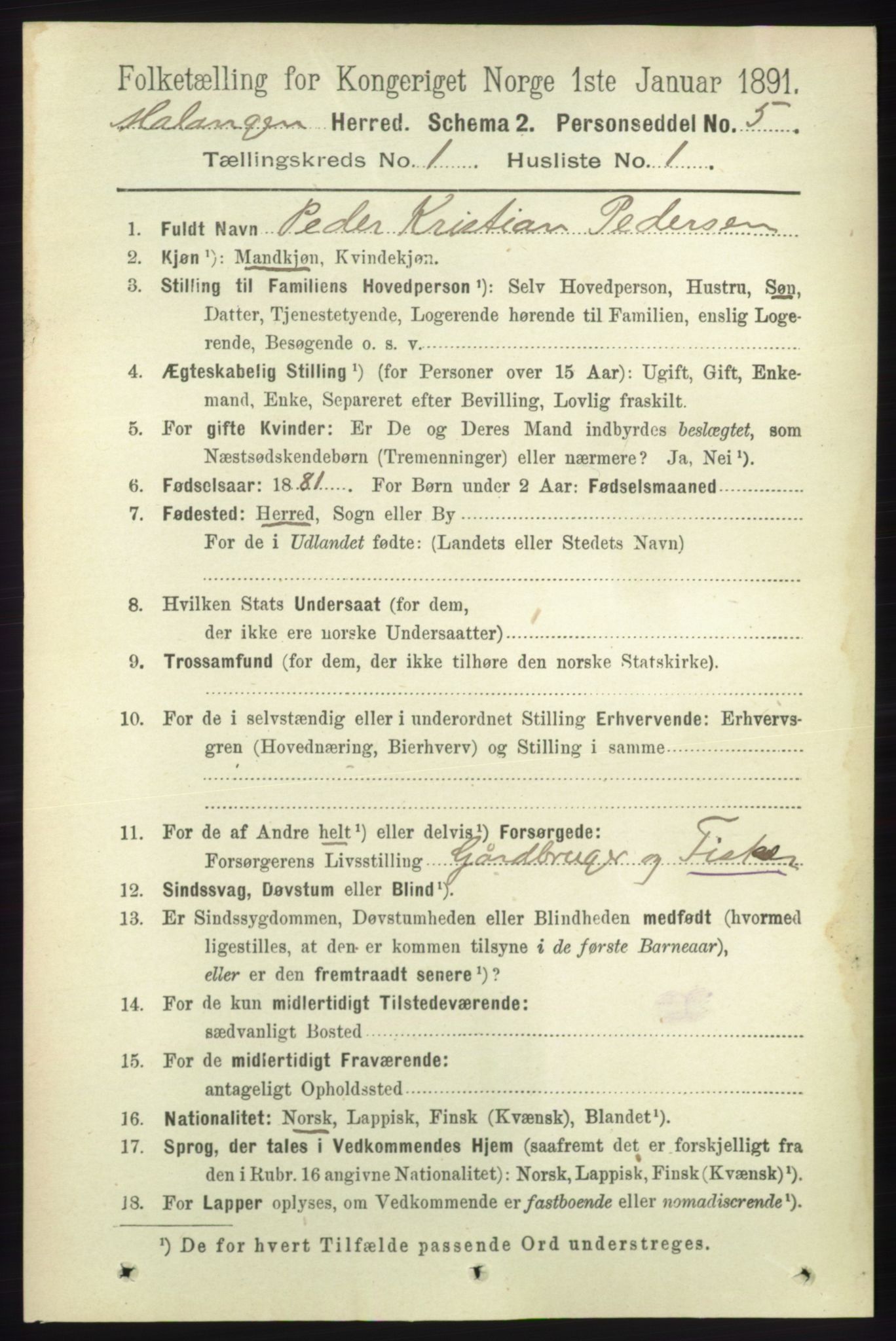 RA, 1891 census for 1932 Malangen, 1891, p. 67