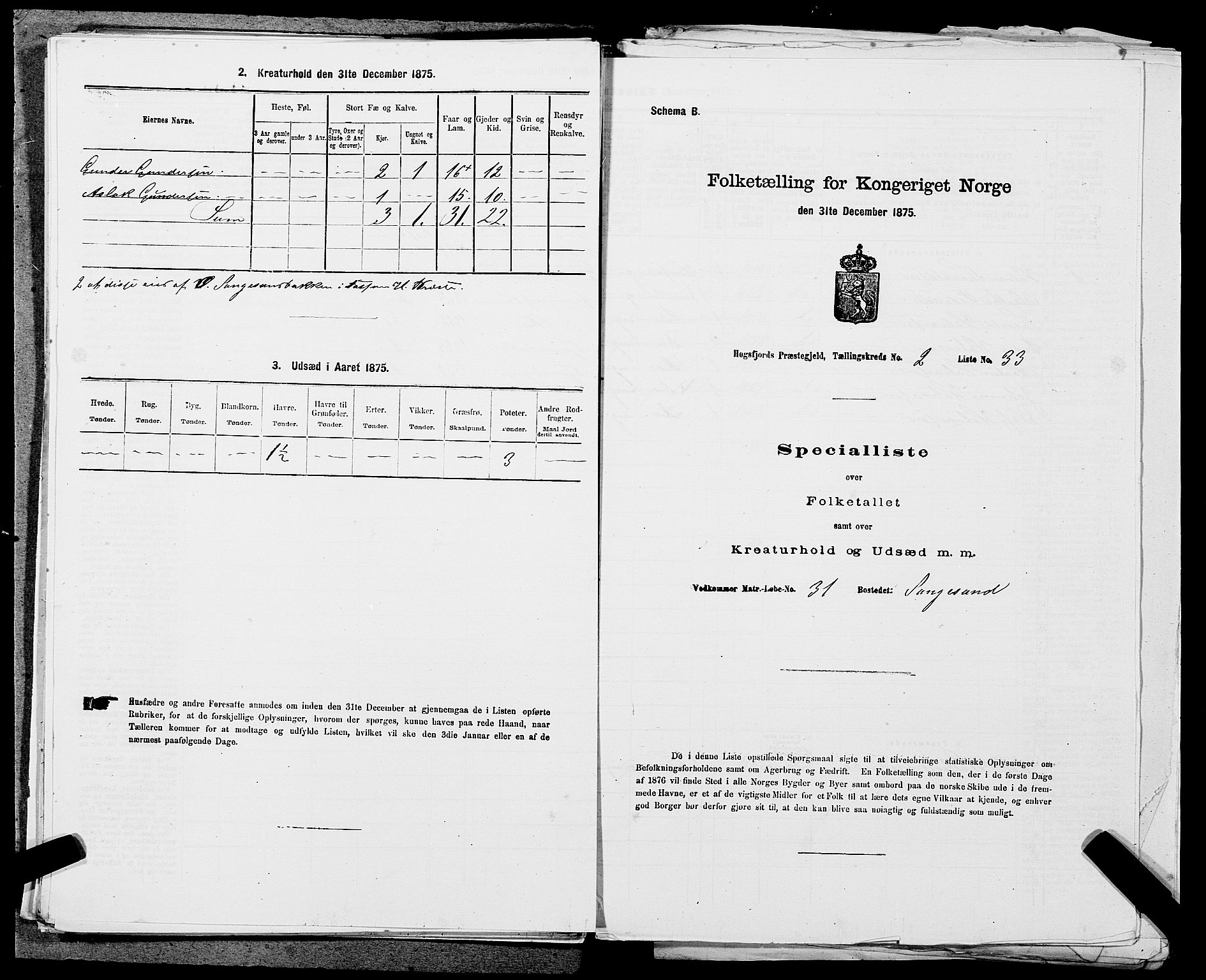 SAST, 1875 census for 1128P Høgsfjord, 1875, p. 234