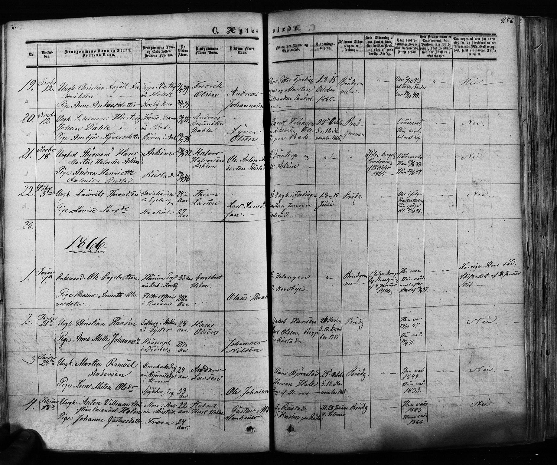 Ås prestekontor Kirkebøker, AV/SAO-A-10894/F/Fa/L0007: Parish register (official) no. I 7, 1854-1870, p. 256