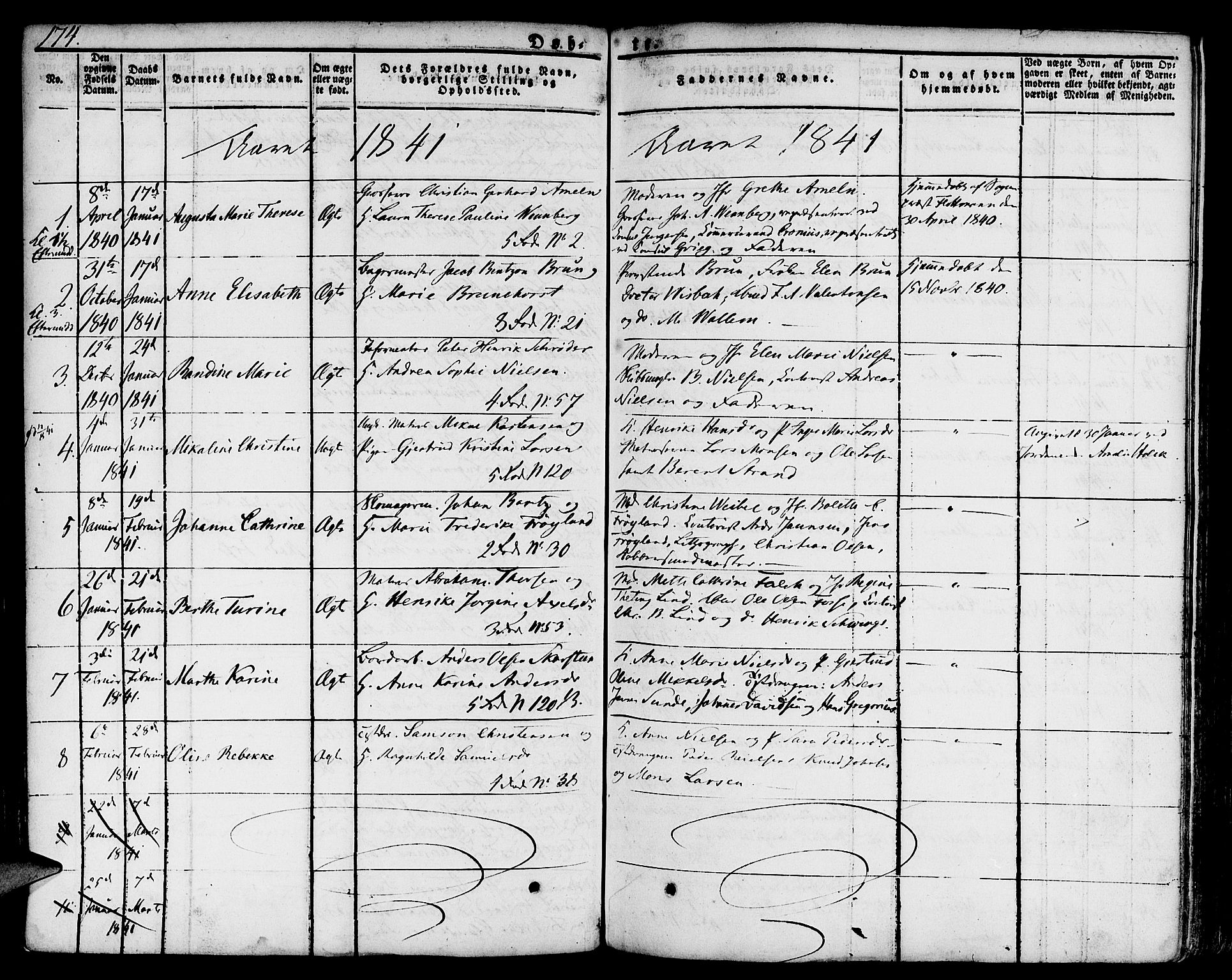 Nykirken Sokneprestembete, SAB/A-77101/H/Hab: Parish register (copy) no. A 5I, 1821-1841, p. 174