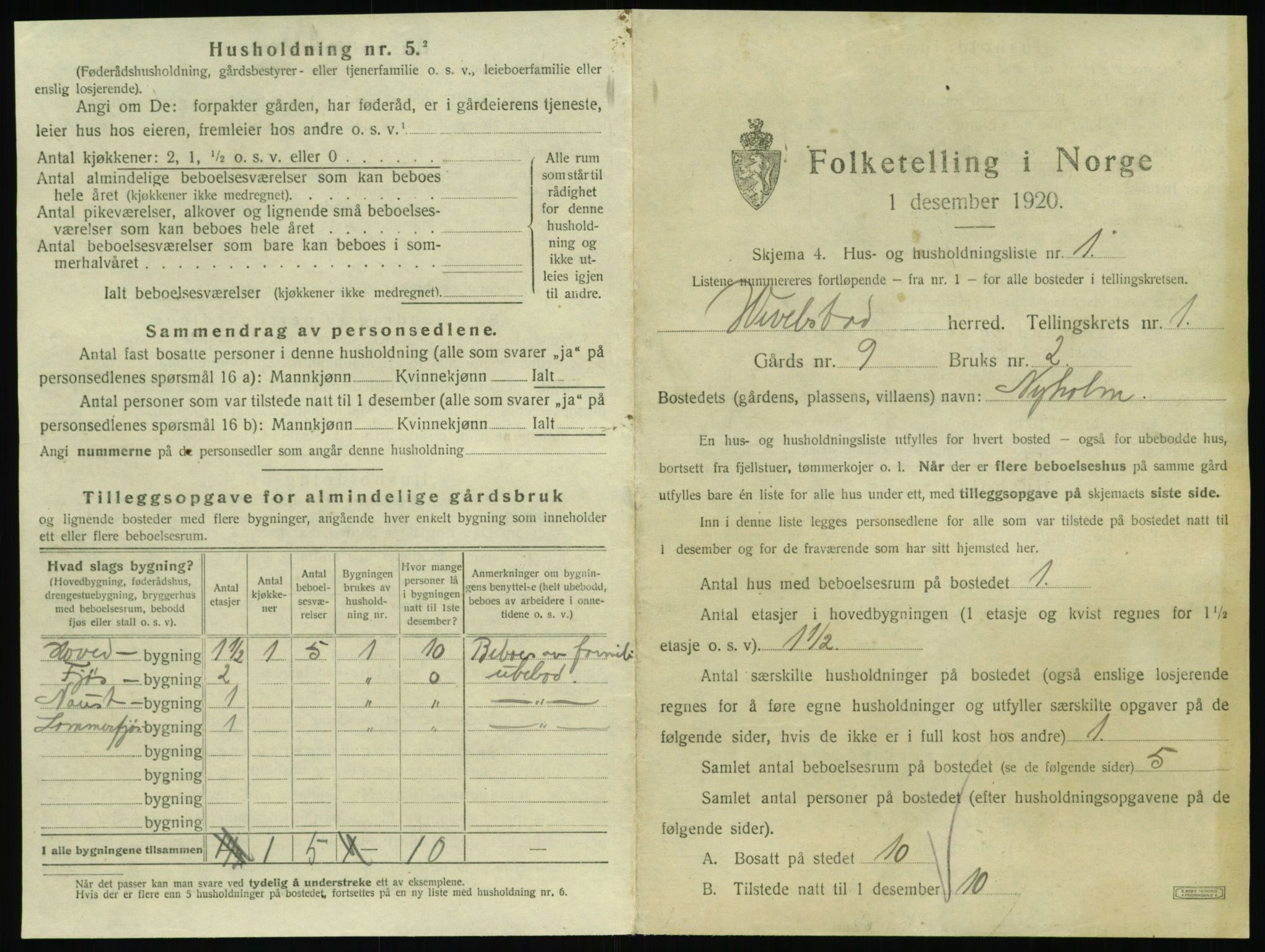 SAT, 1920 census for Vevelstad, 1920, p. 20