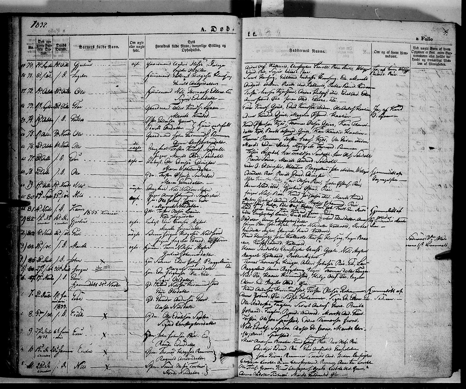 Vang prestekontor, Valdres, SAH/PREST-140/H/Ha/L0005: Parish register (official) no. 5, 1831-1845, p. 4