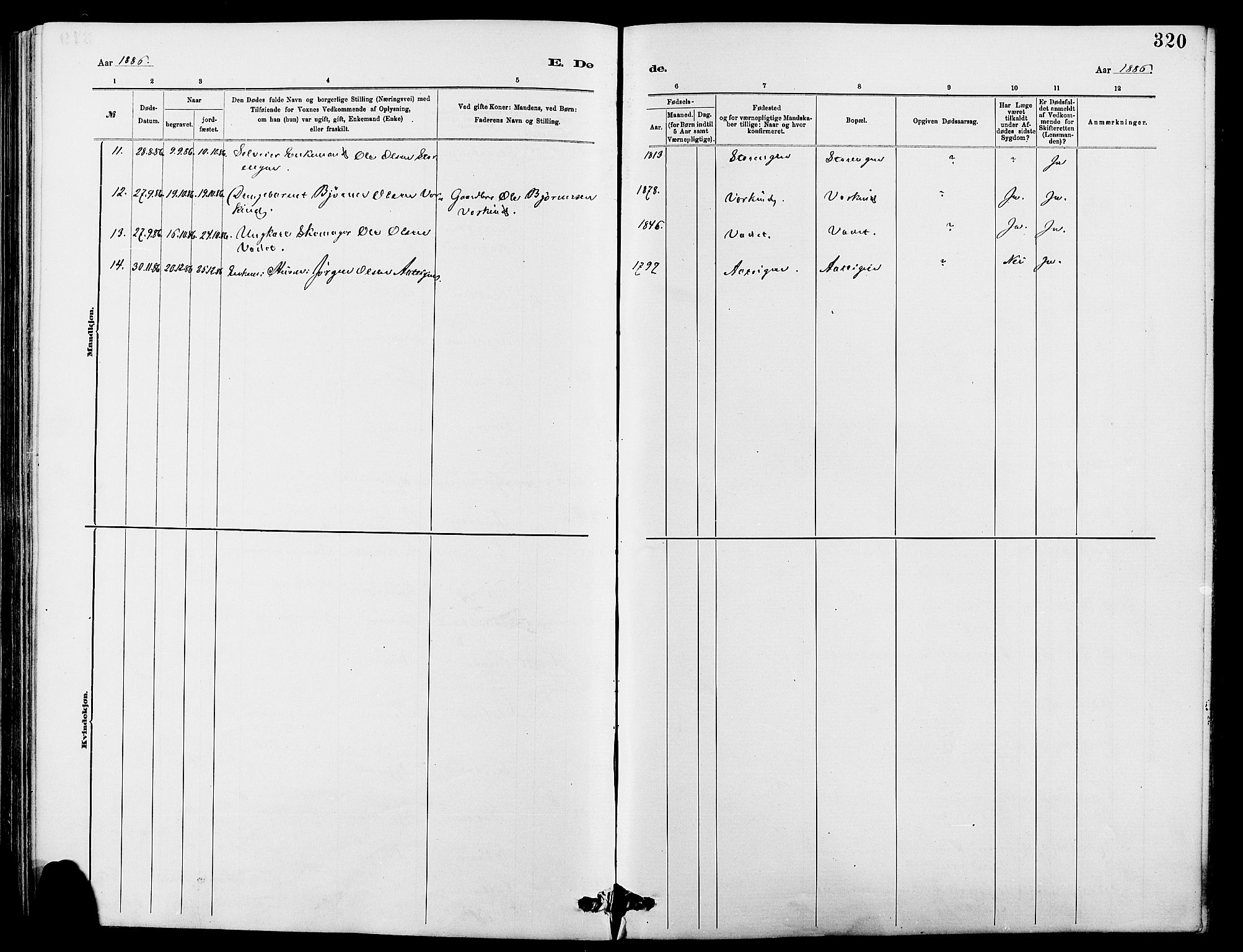Dovre prestekontor, SAH/PREST-066/H/Ha/Hab/L0002: Parish register (copy) no. 2, 1881-1907, p. 320