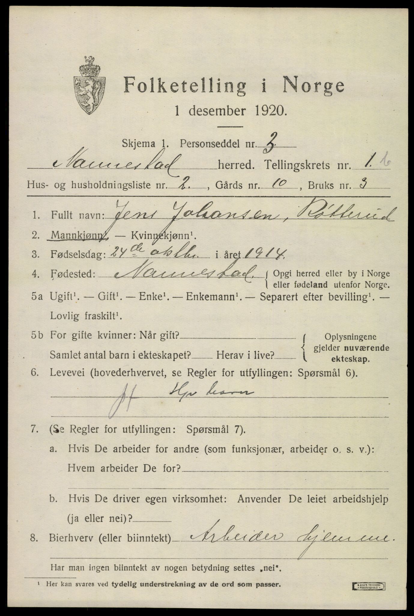 SAO, 1920 census for Nannestad, 1920, p. 1925