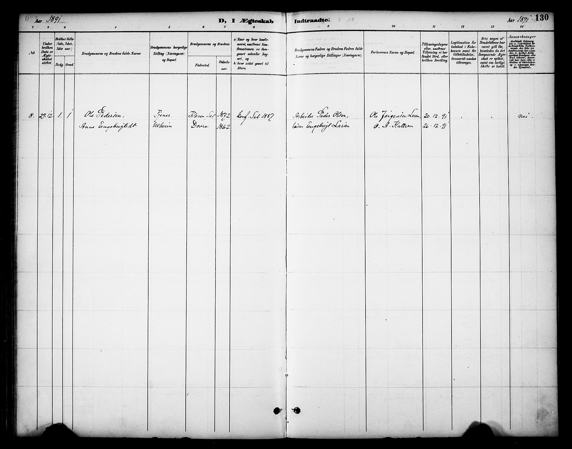 Dovre prestekontor, SAH/PREST-066/H/Ha/Haa/L0003: Parish register (official) no. 3, 1891-1901, p. 130