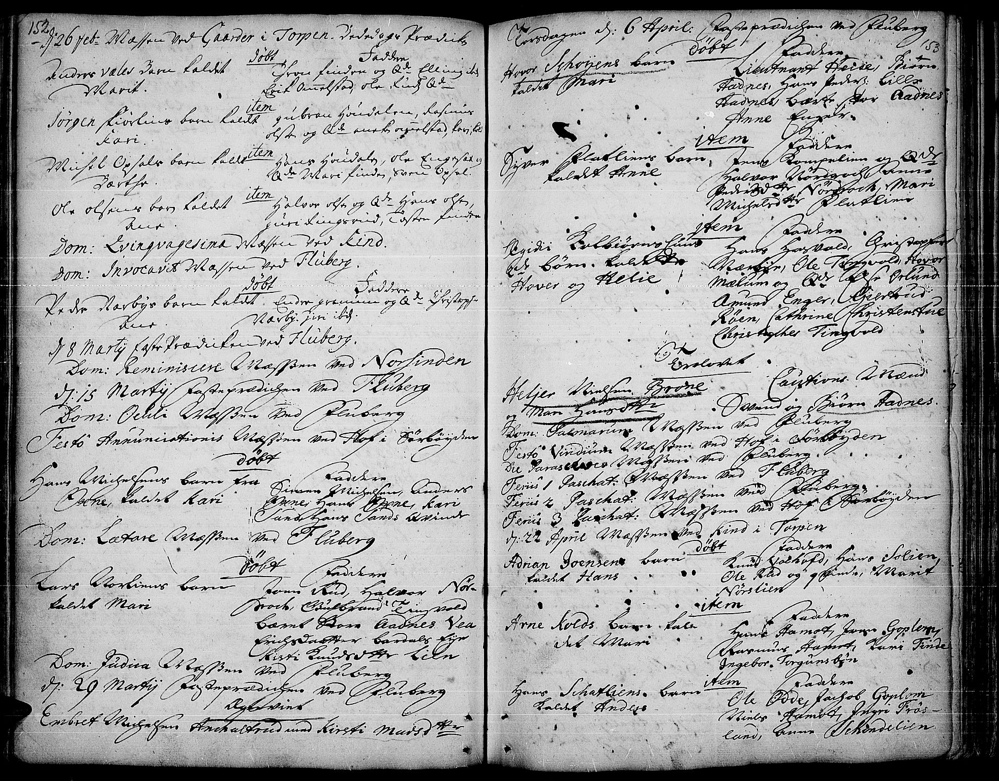 Land prestekontor, AV/SAH-PREST-120/H/Ha/Haa/L0001: Parish register (official) no. 1, 1708-1732, p. 152-153