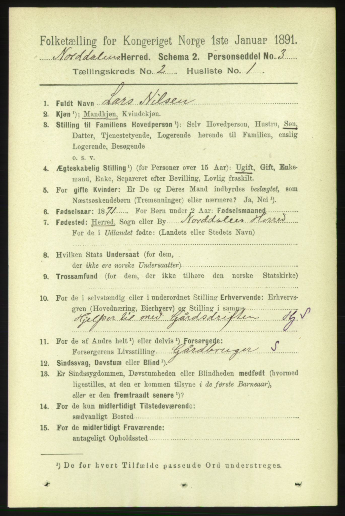 RA, 1891 census for 1524 Norddal, 1891, p. 340