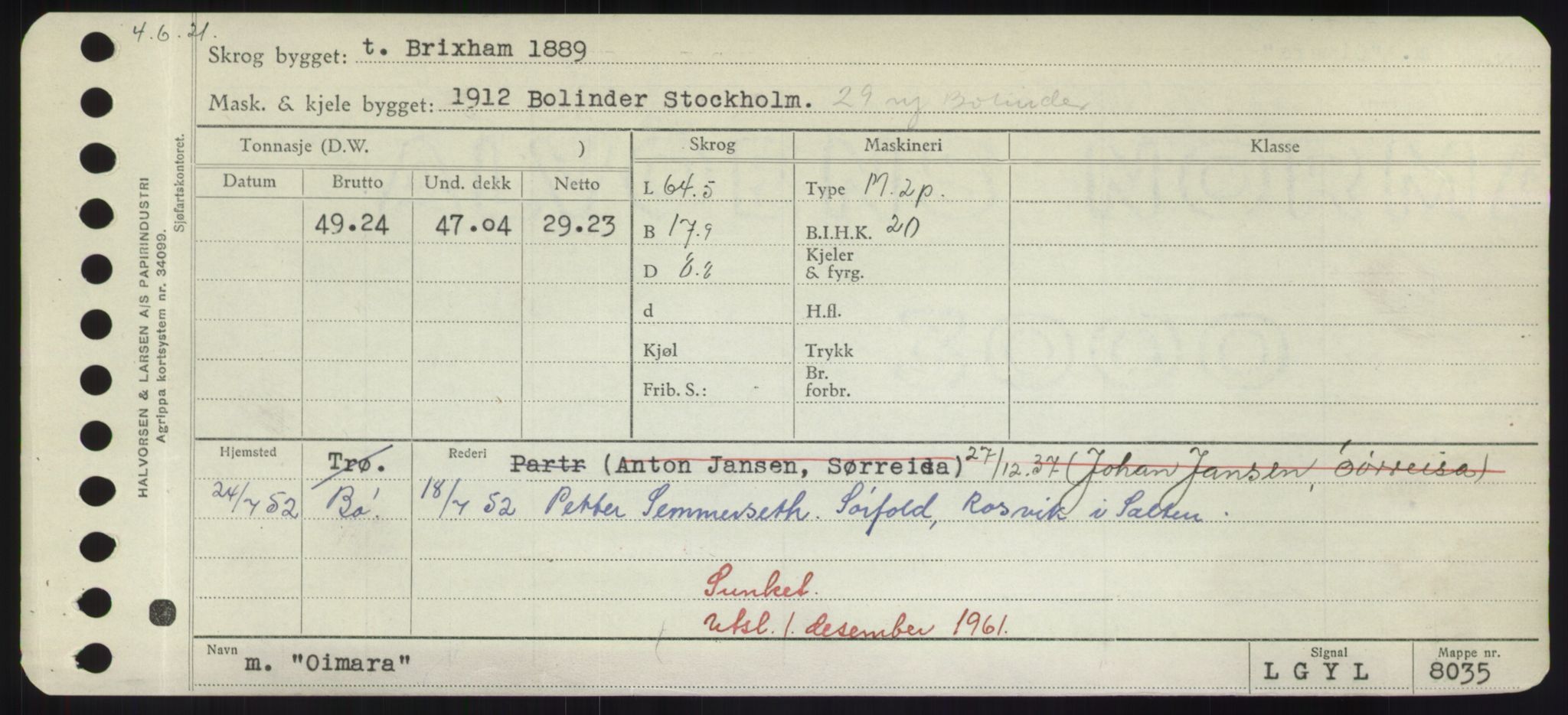 Sjøfartsdirektoratet med forløpere, Skipsmålingen, RA/S-1627/H/Hd/L0028: Fartøy, O, p. 159