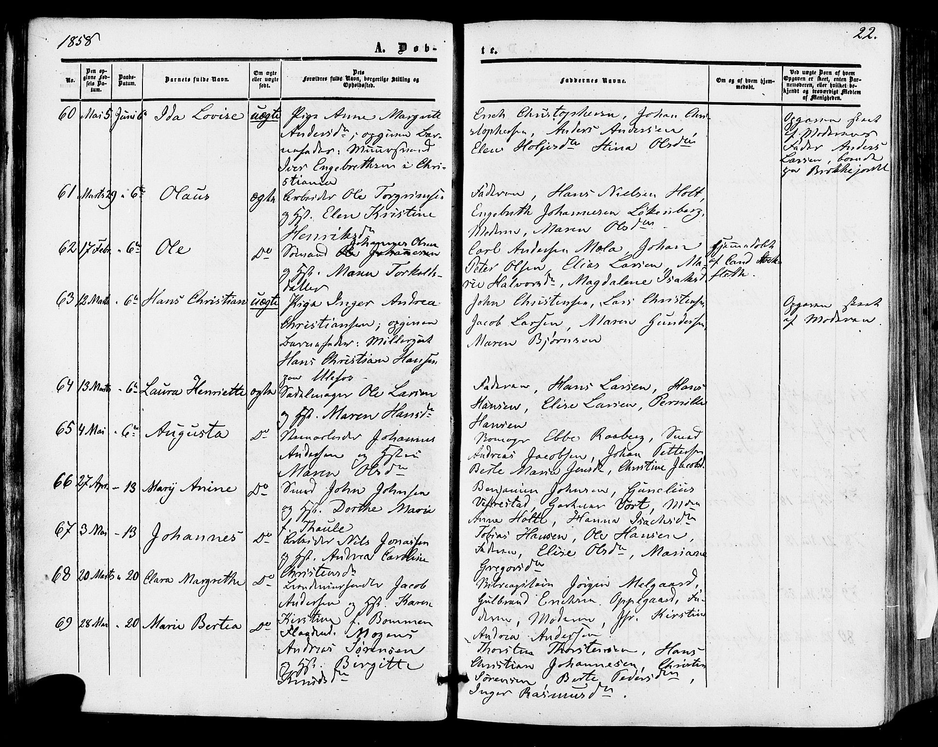 Skien kirkebøker, AV/SAKO-A-302/F/Fa/L0007: Parish register (official) no. 7, 1856-1865, p. 22