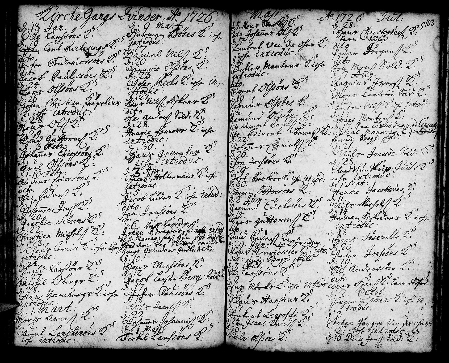 Korskirken sokneprestembete, SAB/A-76101/H/Haa/L0008: Parish register (official) no. A 8, 1698-1747, p. 103