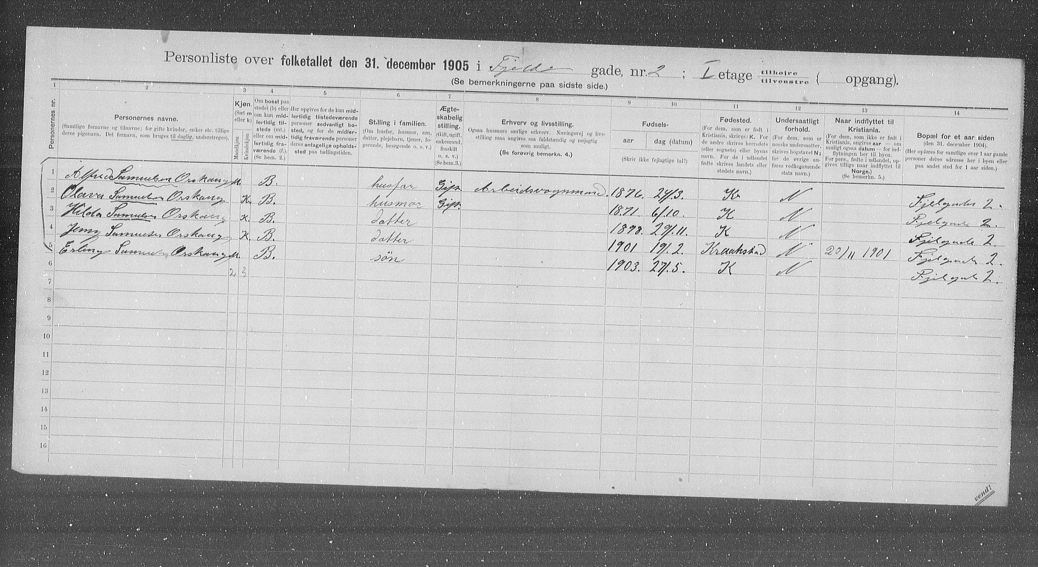 OBA, Municipal Census 1905 for Kristiania, 1905, p. 12536