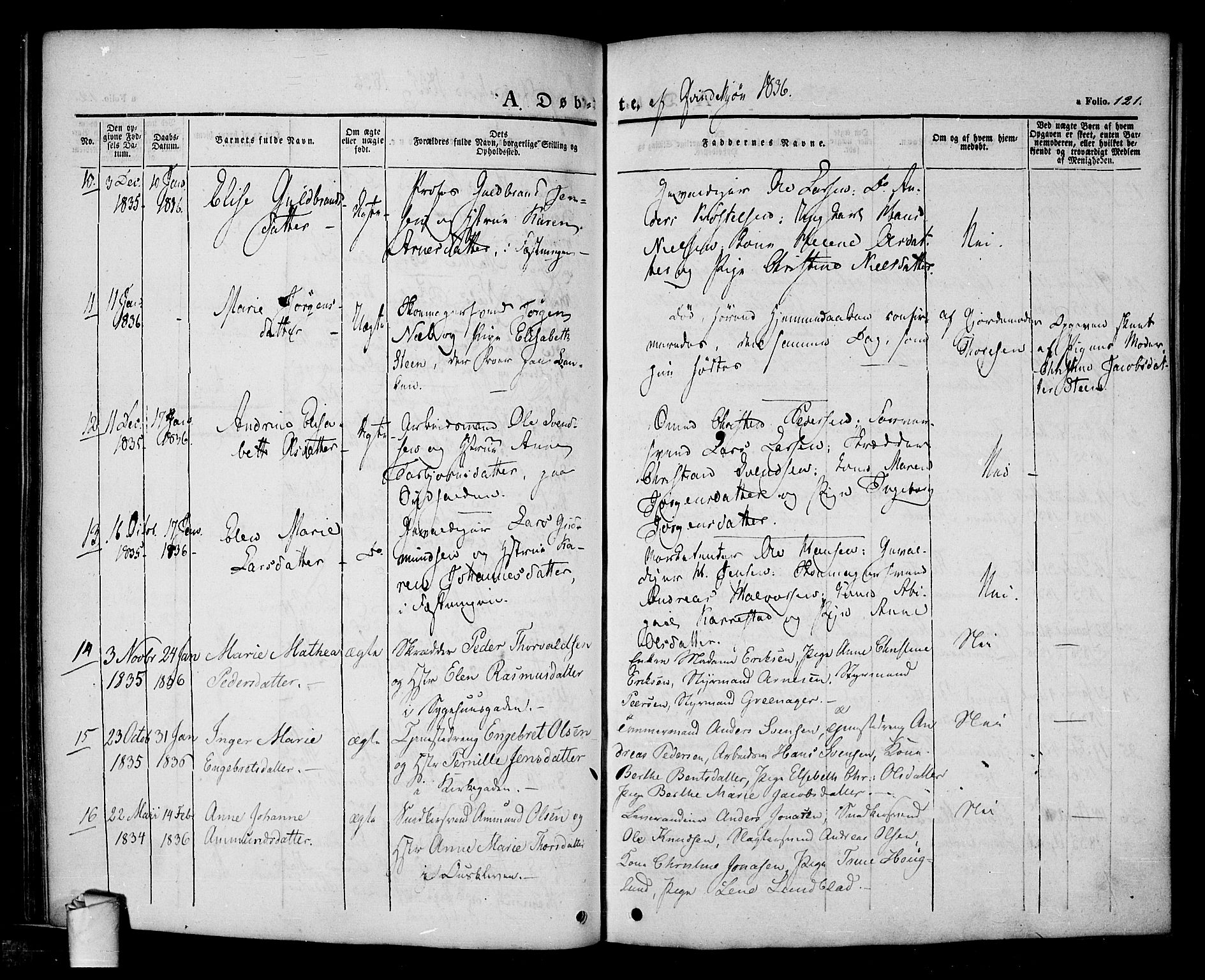 Halden prestekontor Kirkebøker, AV/SAO-A-10909/F/Fa/L0005: Parish register (official) no. I 5, 1834-1845, p. 121