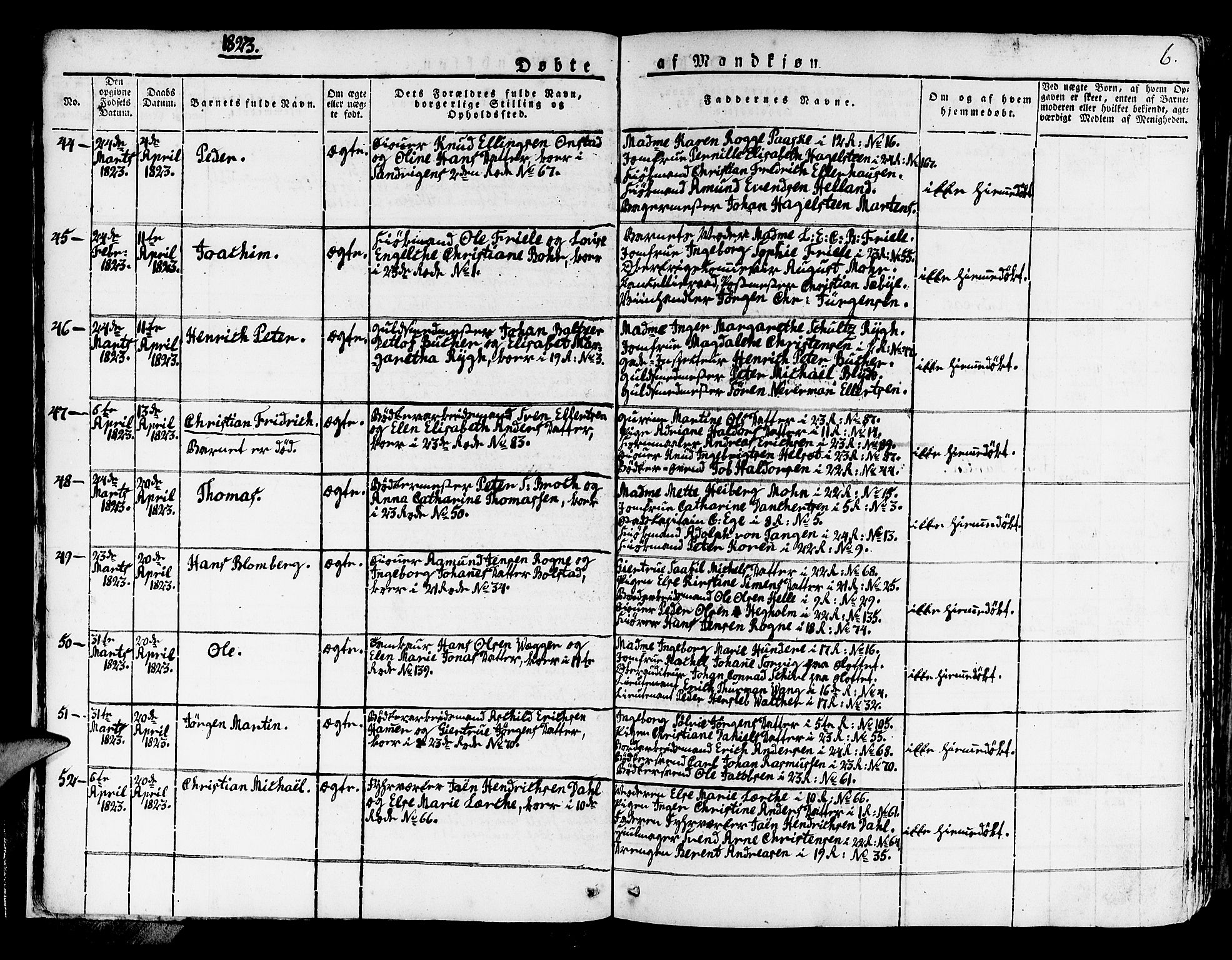 Korskirken sokneprestembete, SAB/A-76101/H/Haa/L0014: Parish register (official) no. A 14, 1823-1835, p. 6