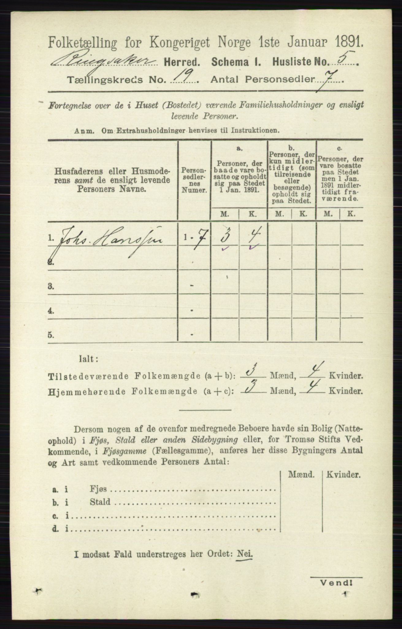 RA, 1891 census for 0412 Ringsaker, 1891, p. 10529