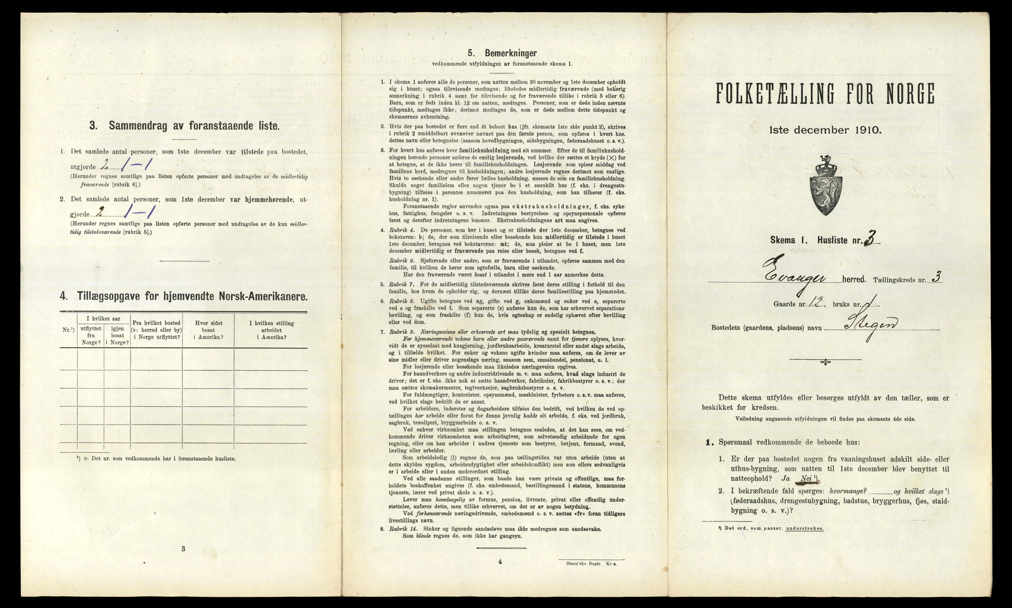 RA, 1910 census for Evanger, 1910, p. 101