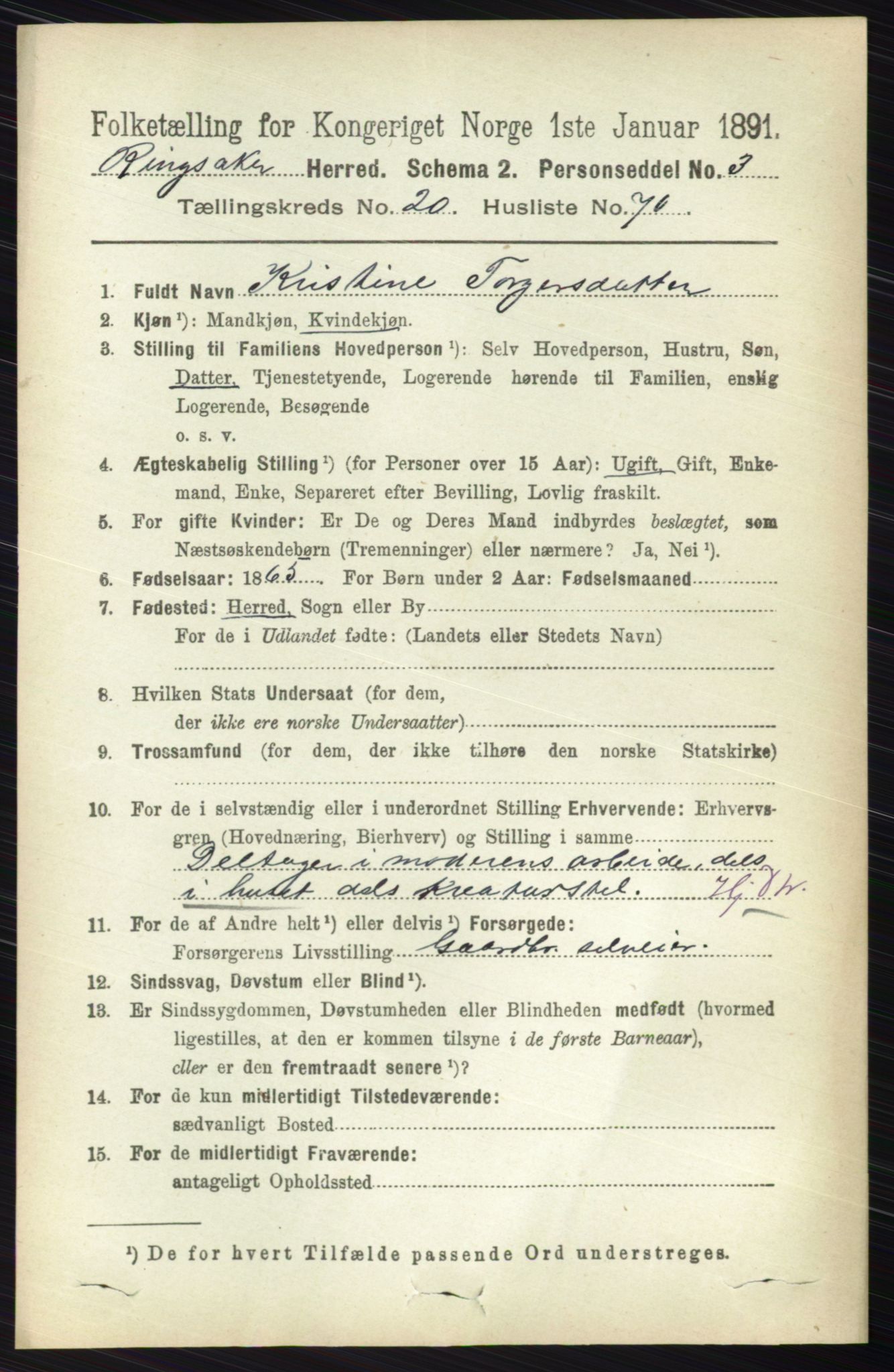 RA, 1891 census for 0412 Ringsaker, 1891, p. 11554
