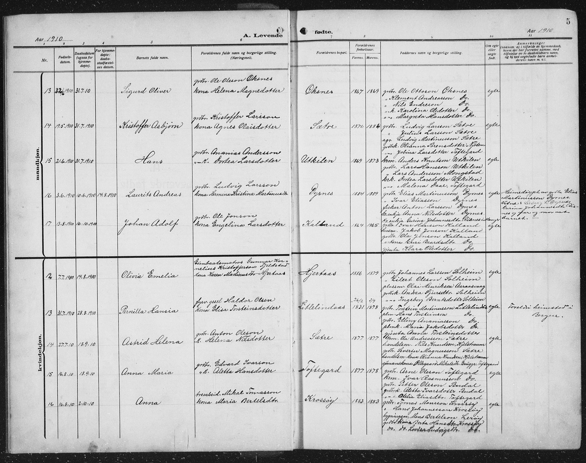 Lindås Sokneprestembete, SAB/A-76701/H/Hab: Parish register (copy) no. C 5, 1910-1927, p. 5