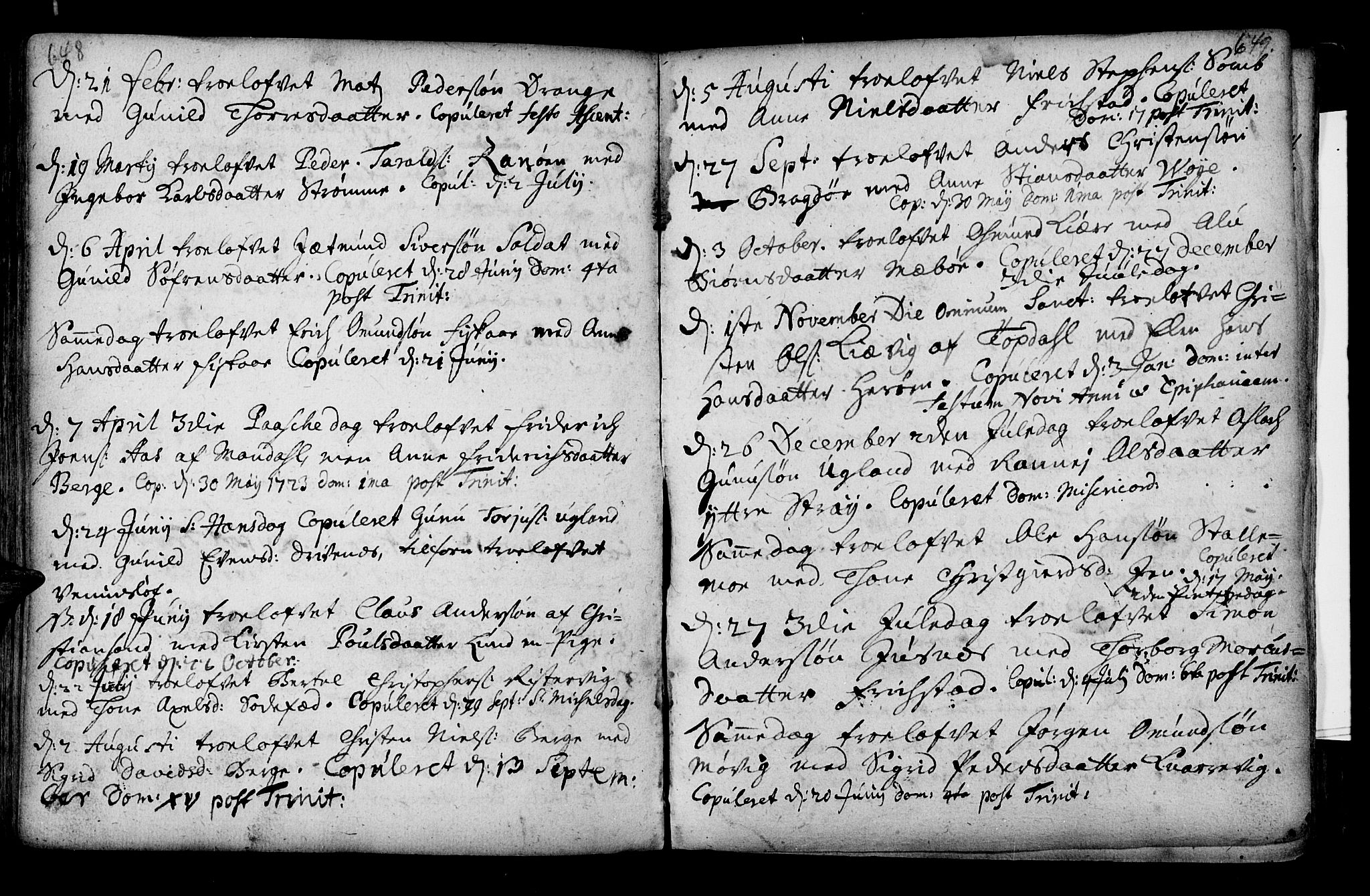 Oddernes sokneprestkontor, AV/SAK-1111-0033/F/Fa/Faa/L0002: Parish register (official) no. A 2, 1719-1764, p. 648-649