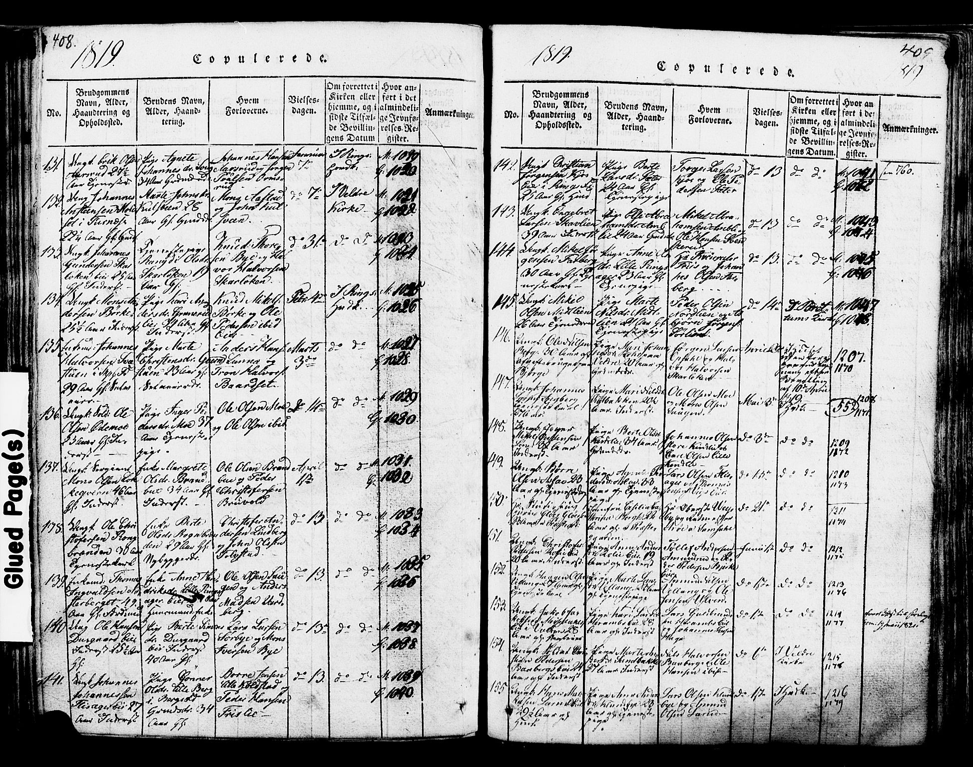 Ringsaker prestekontor, SAH/PREST-014/K/Ka/L0005: Parish register (official) no. 5, 1814-1826, p. 408-409