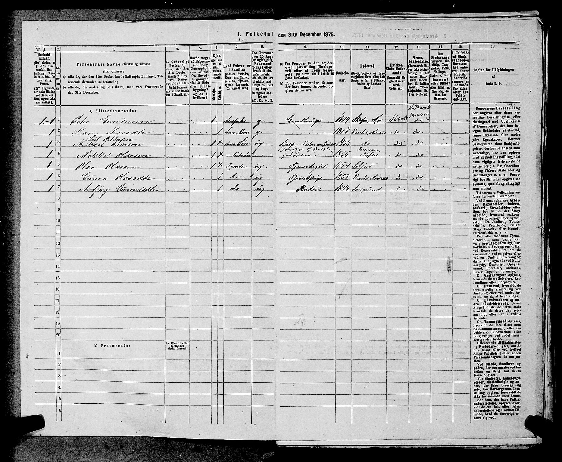 SAKO, 1875 census for 0829P Kviteseid, 1875, p. 1193