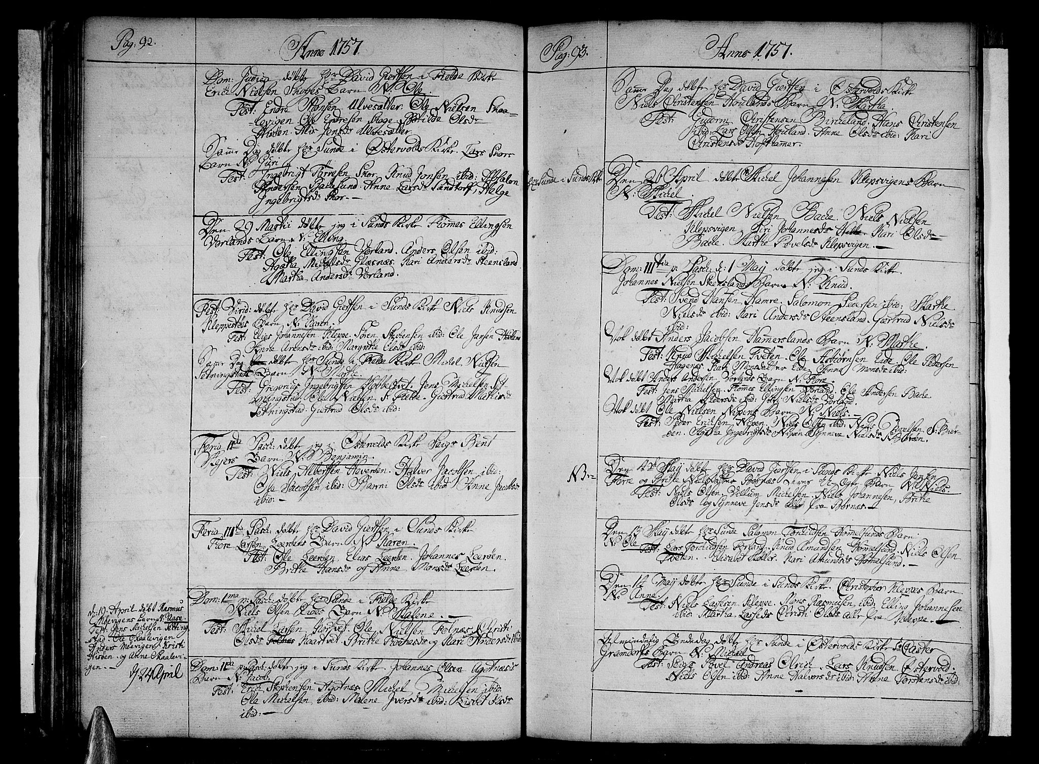 Sund sokneprestembete, SAB/A-99930: Parish register (official) no. A 4, 1748-1769, p. 92-93