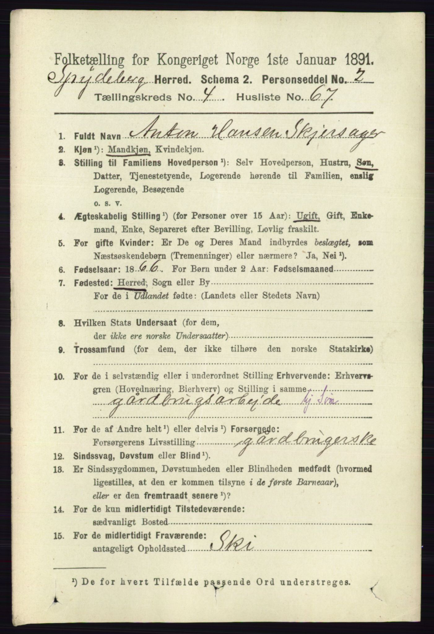 RA, 1891 census for 0123 Spydeberg, 1891, p. 2271