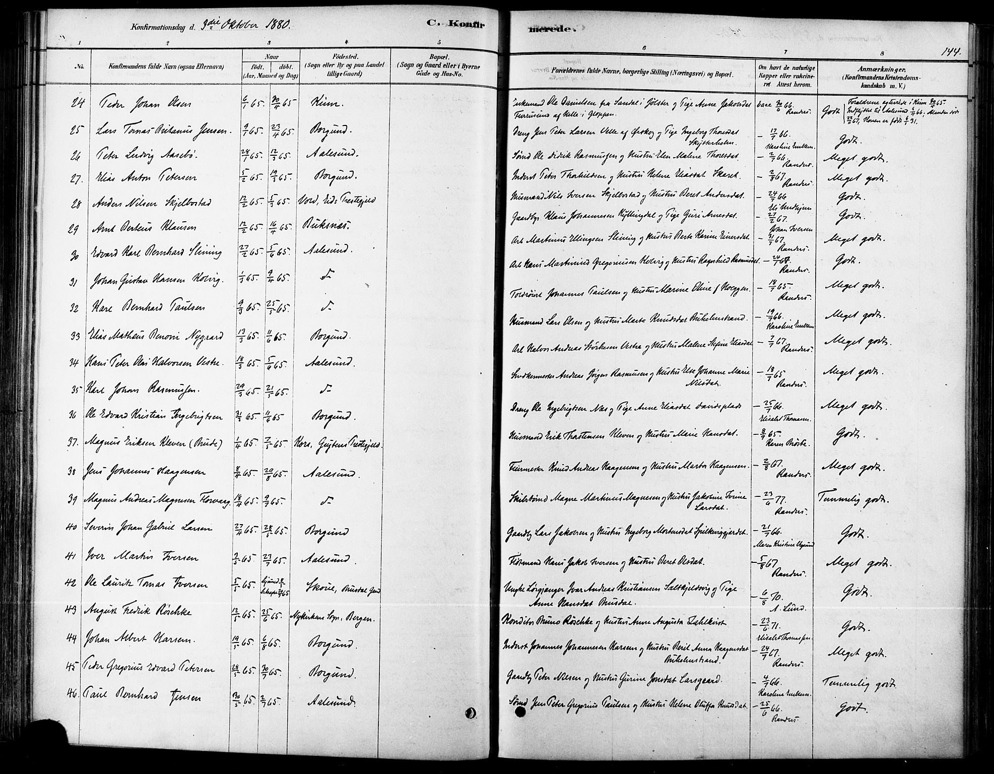 Ministerialprotokoller, klokkerbøker og fødselsregistre - Møre og Romsdal, AV/SAT-A-1454/529/L0454: Parish register (official) no. 529A04, 1878-1885, p. 144