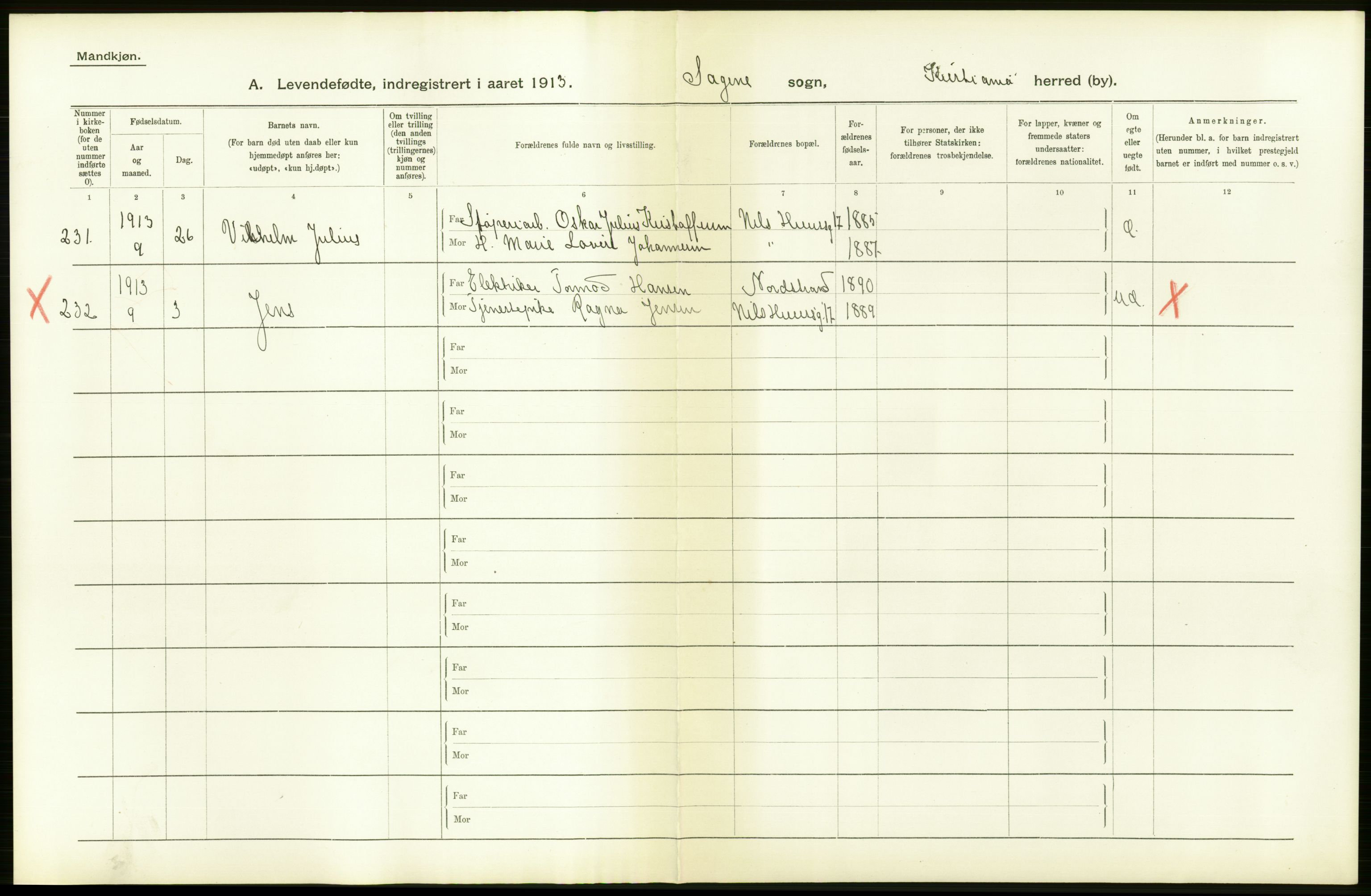 Statistisk sentralbyrå, Sosiodemografiske emner, Befolkning, AV/RA-S-2228/D/Df/Dfb/Dfbc/L0006: Kristiania: Levendefødte menn og kvinner., 1913, p. 10