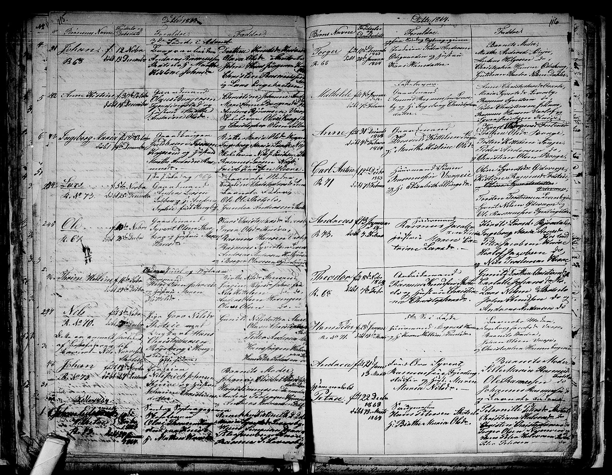 Eiker kirkebøker, SAKO/A-4/G/Gb/L0001: Parish register (copy) no. II 1, 1844-1864, p. 115-116