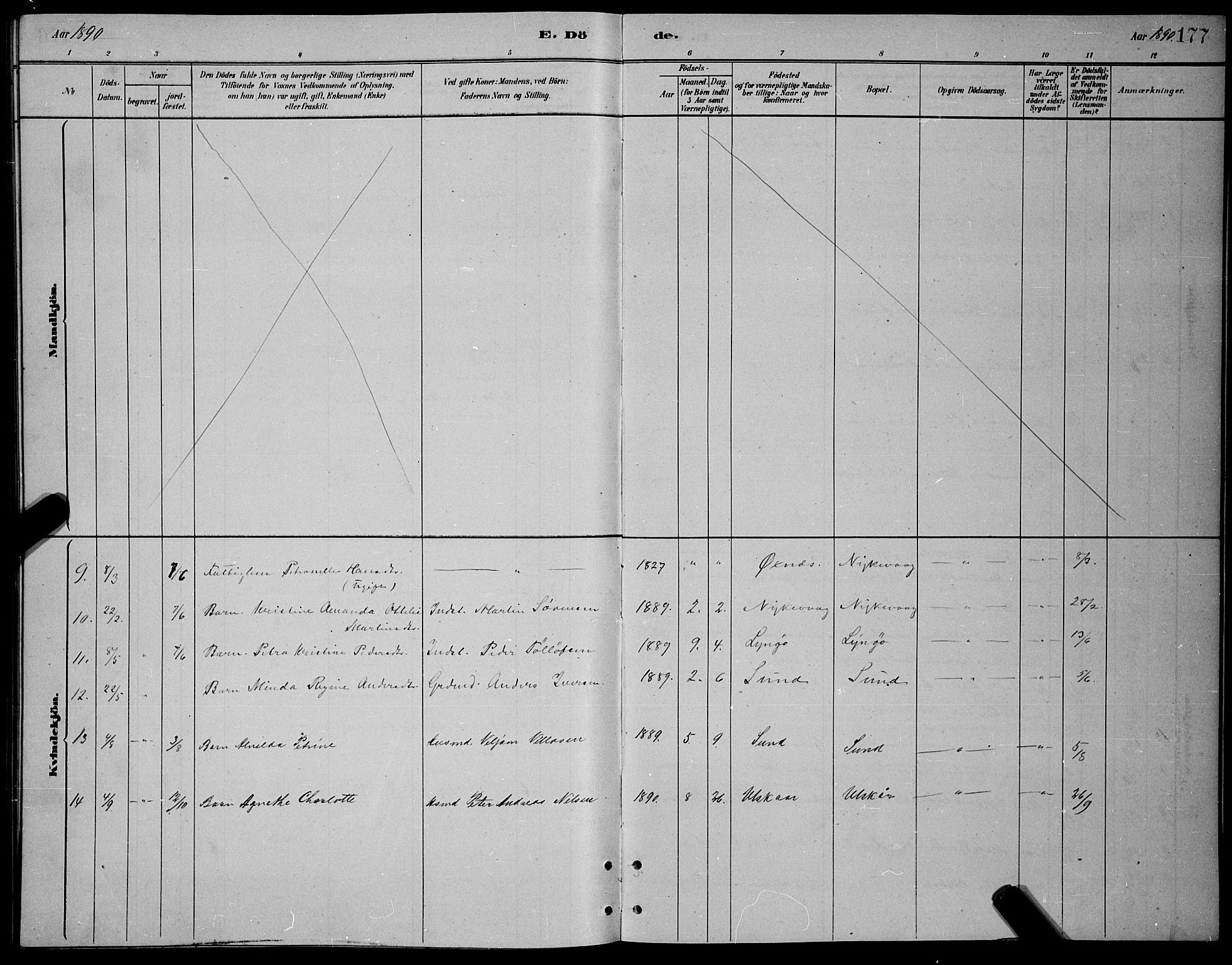 Ministerialprotokoller, klokkerbøker og fødselsregistre - Nordland, AV/SAT-A-1459/892/L1325: Parish register (copy) no. 892C02, 1878-1896, p. 177