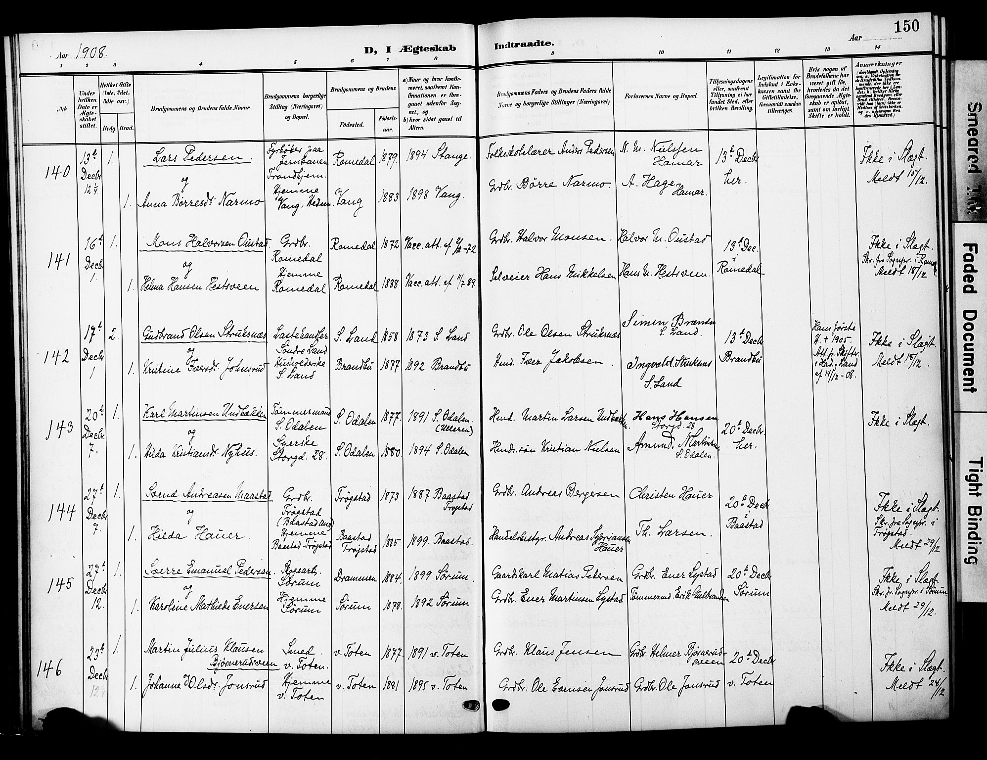 Oslo domkirke Kirkebøker, AV/SAO-A-10752/F/Fa/L0033: Parish register (official) no. 33, 1902-1913, p. 150