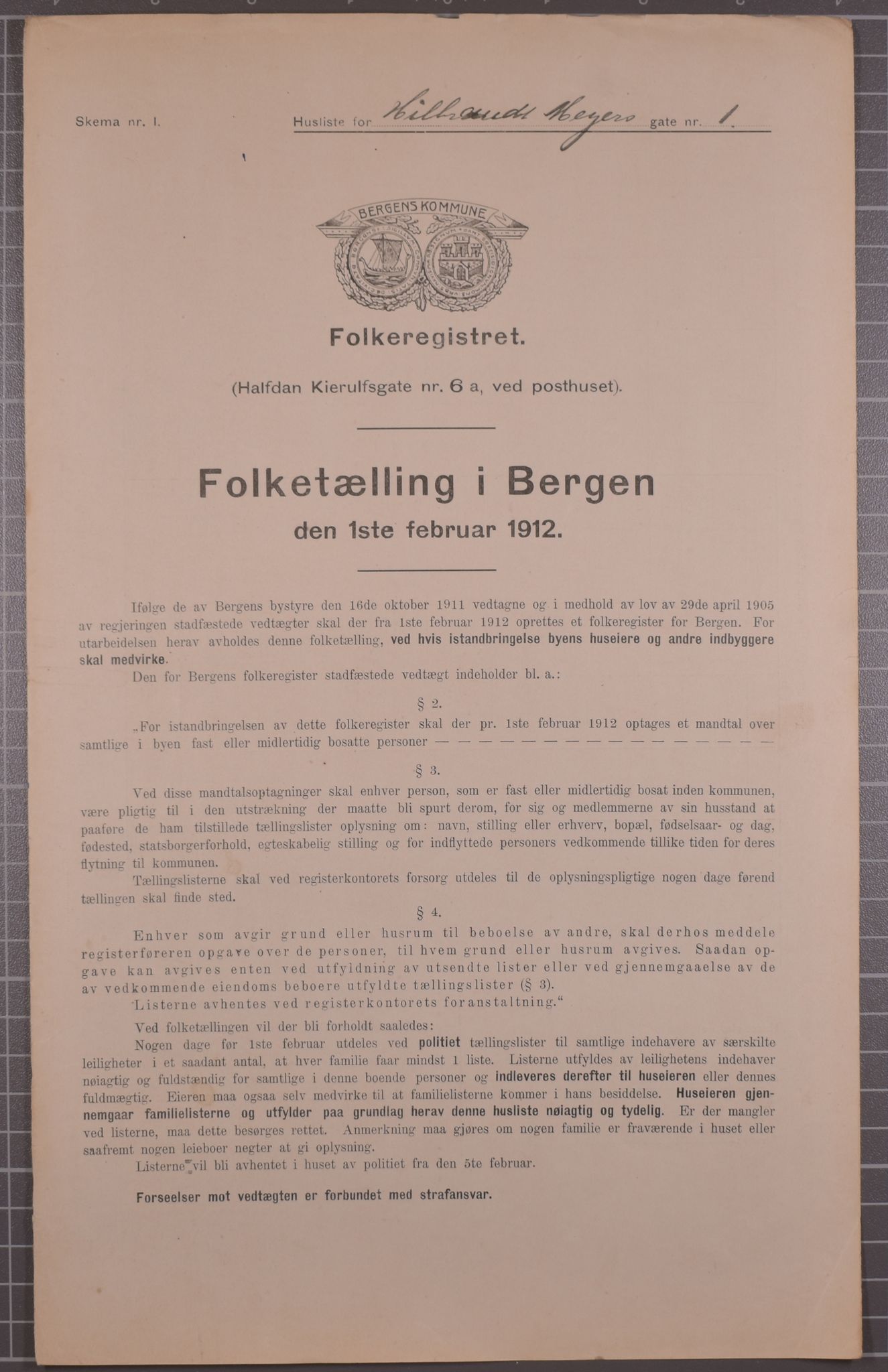 SAB, Municipal Census 1912 for Bergen, 1912, p. 3032