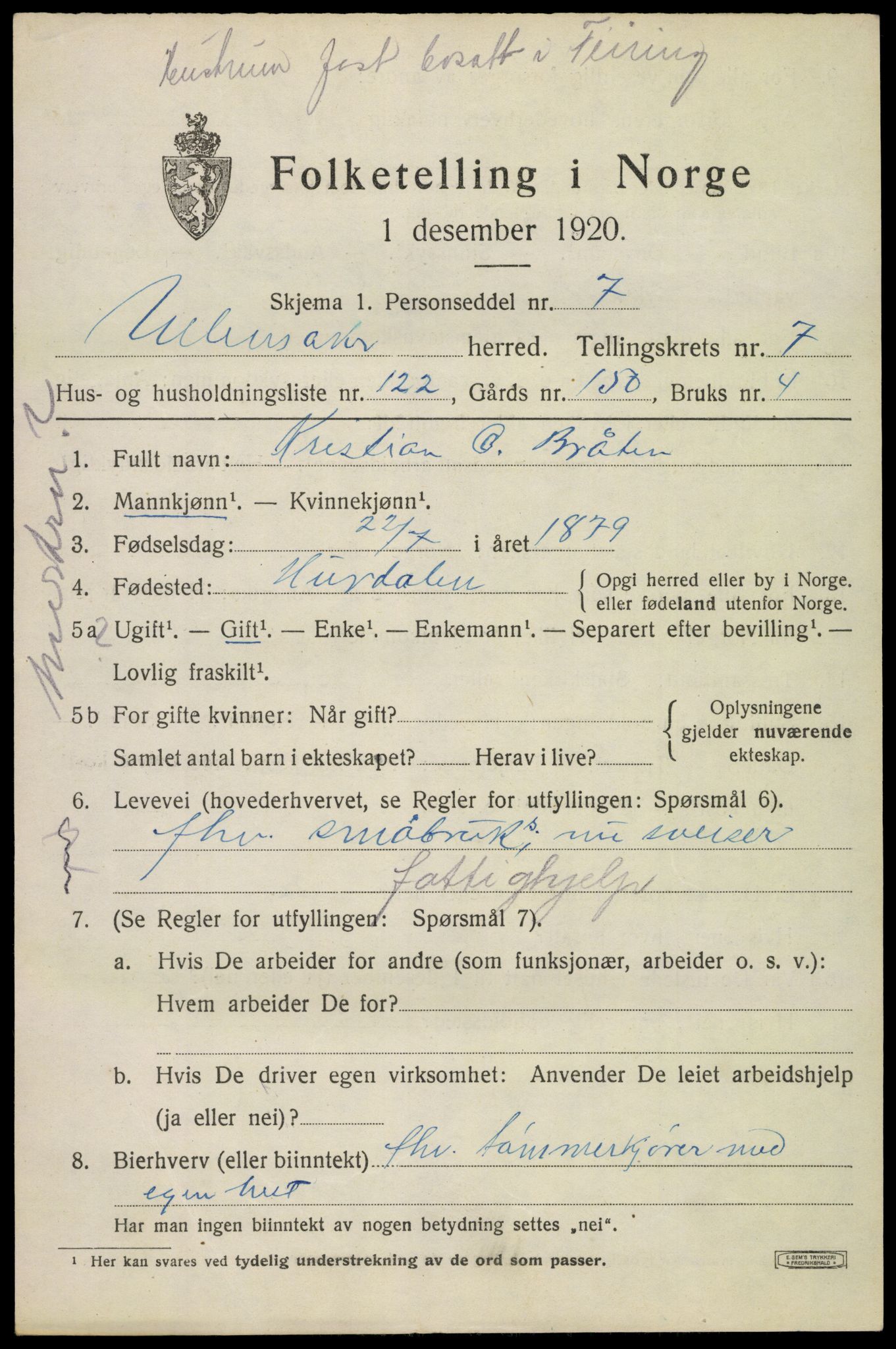 SAO, 1920 census for Ullensaker, 1920, p. 14281