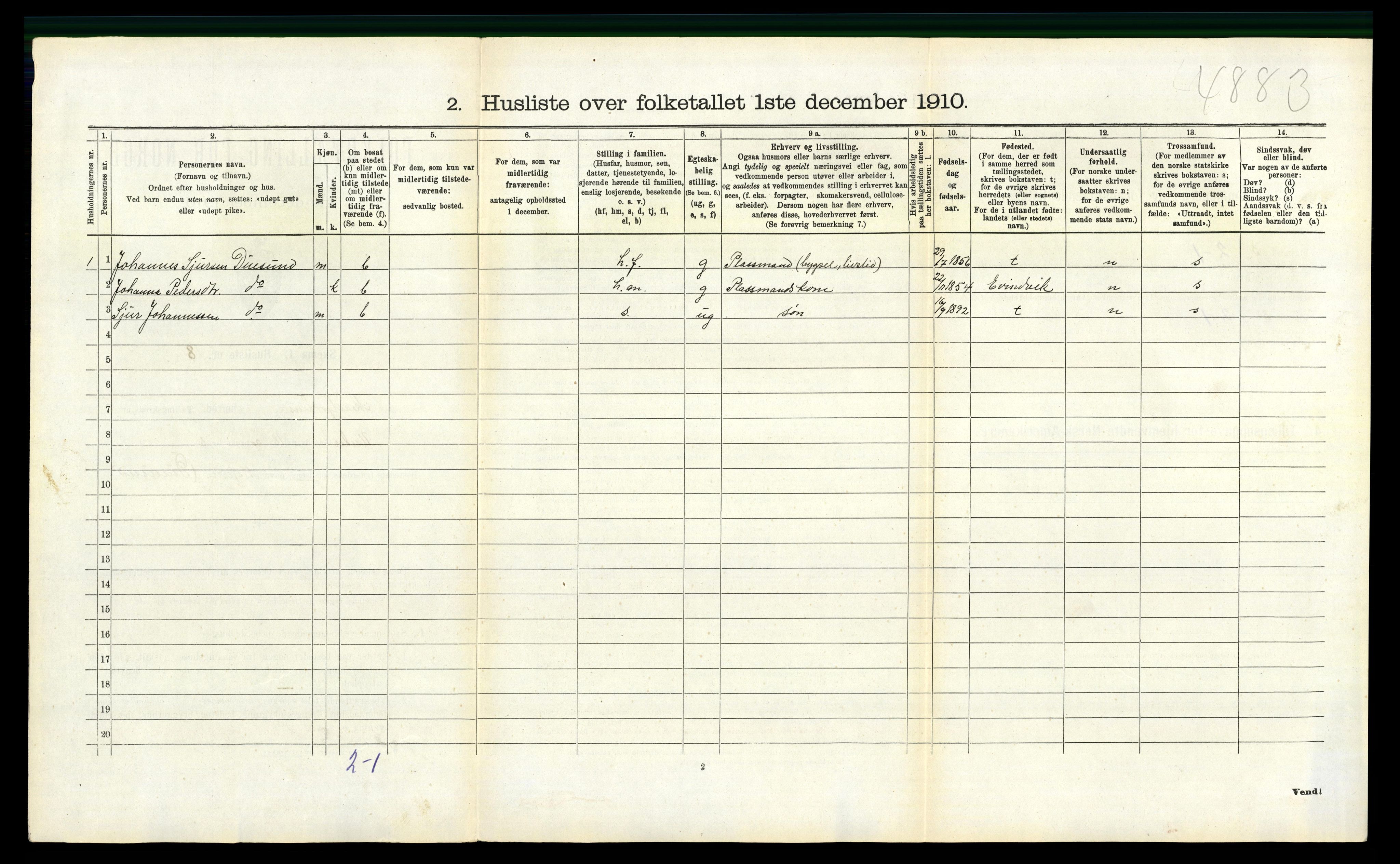 RA, 1910 census for Masfjorden, 1910, p. 285