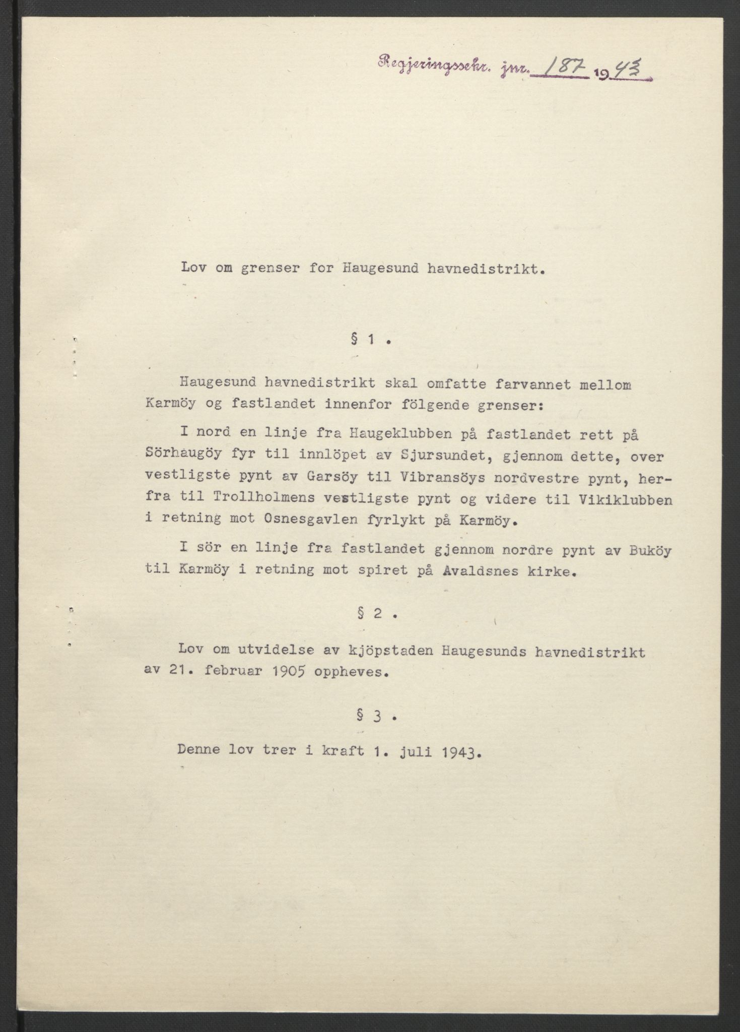 NS-administrasjonen 1940-1945 (Statsrådsekretariatet, de kommisariske statsråder mm), RA/S-4279/D/Db/L0099: Lover, 1943, p. 419