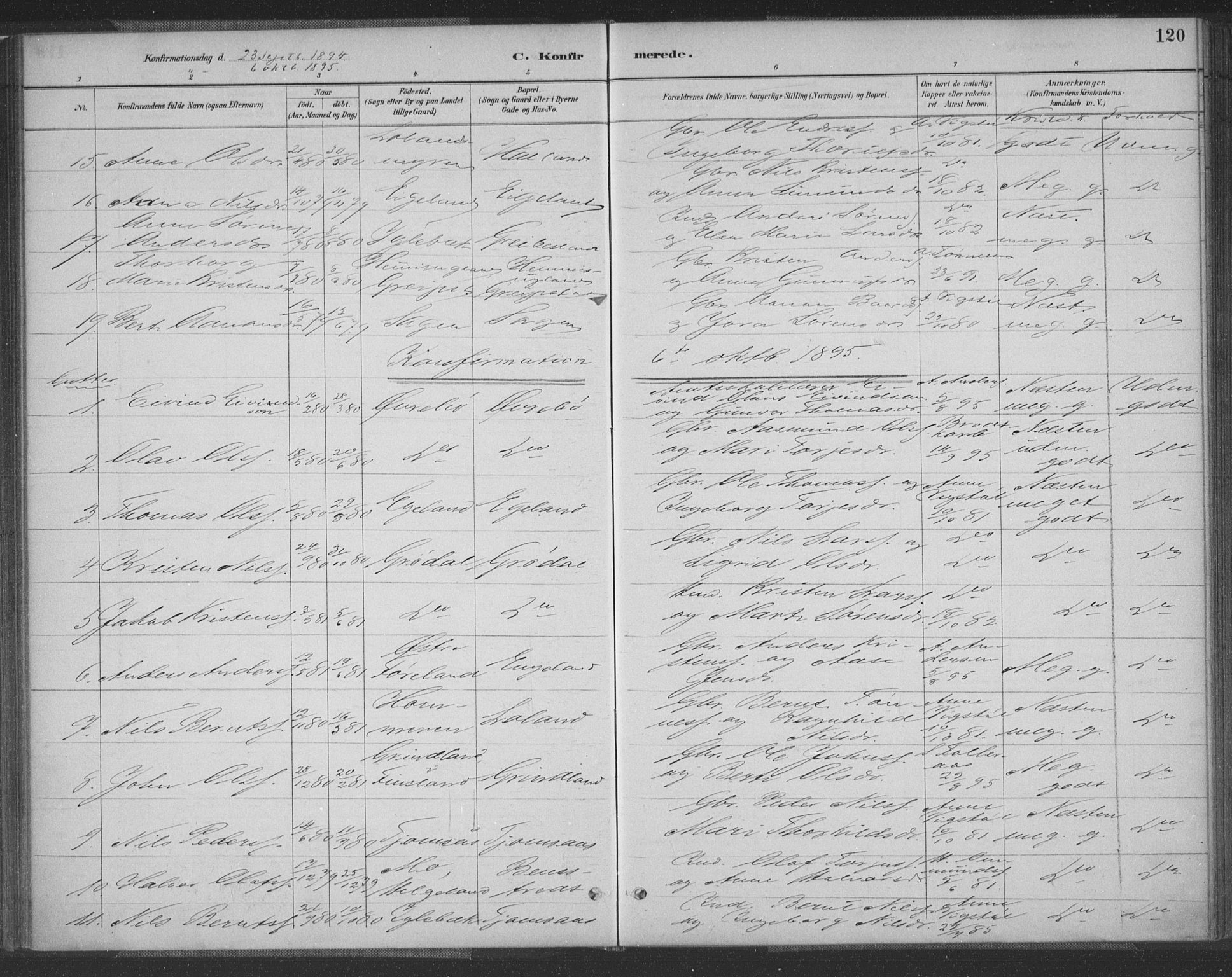 Vennesla sokneprestkontor, AV/SAK-1111-0045/Fa/Fac/L0009: Parish register (official) no. A 9, 1884-1901, p. 120