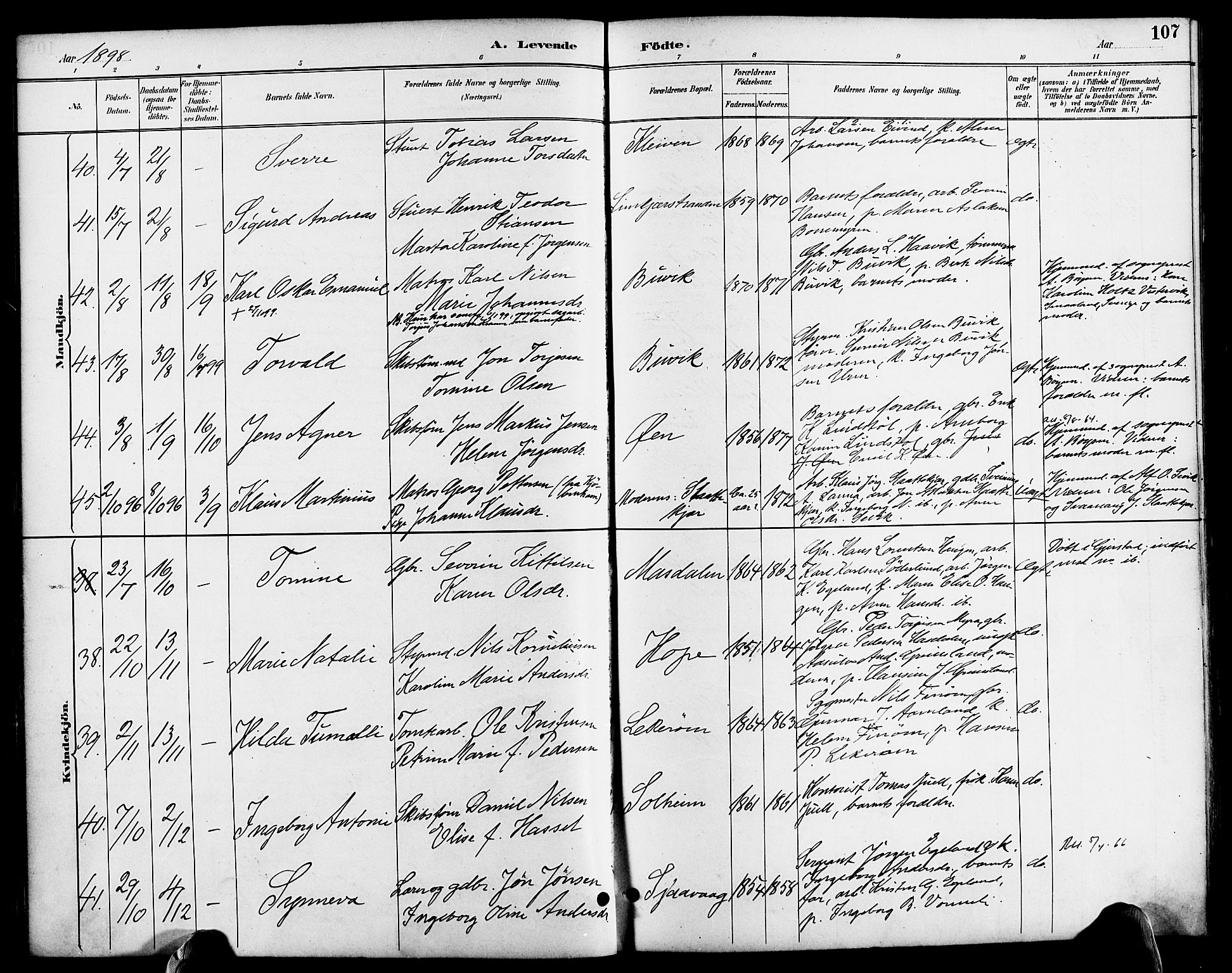 Søndeled sokneprestkontor, AV/SAK-1111-0038/F/Fa/L0005: Parish register (official) no. A 5, 1889-1899, p. 107