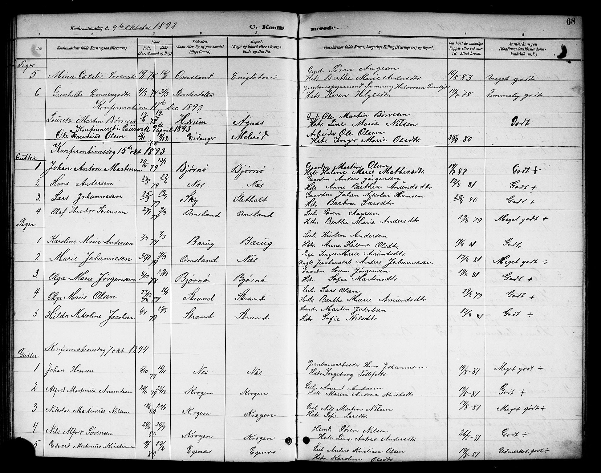 Brunlanes kirkebøker, AV/SAKO-A-342/G/Gc/L0002: Parish register (copy) no. III 2, 1891-1922, p. 68